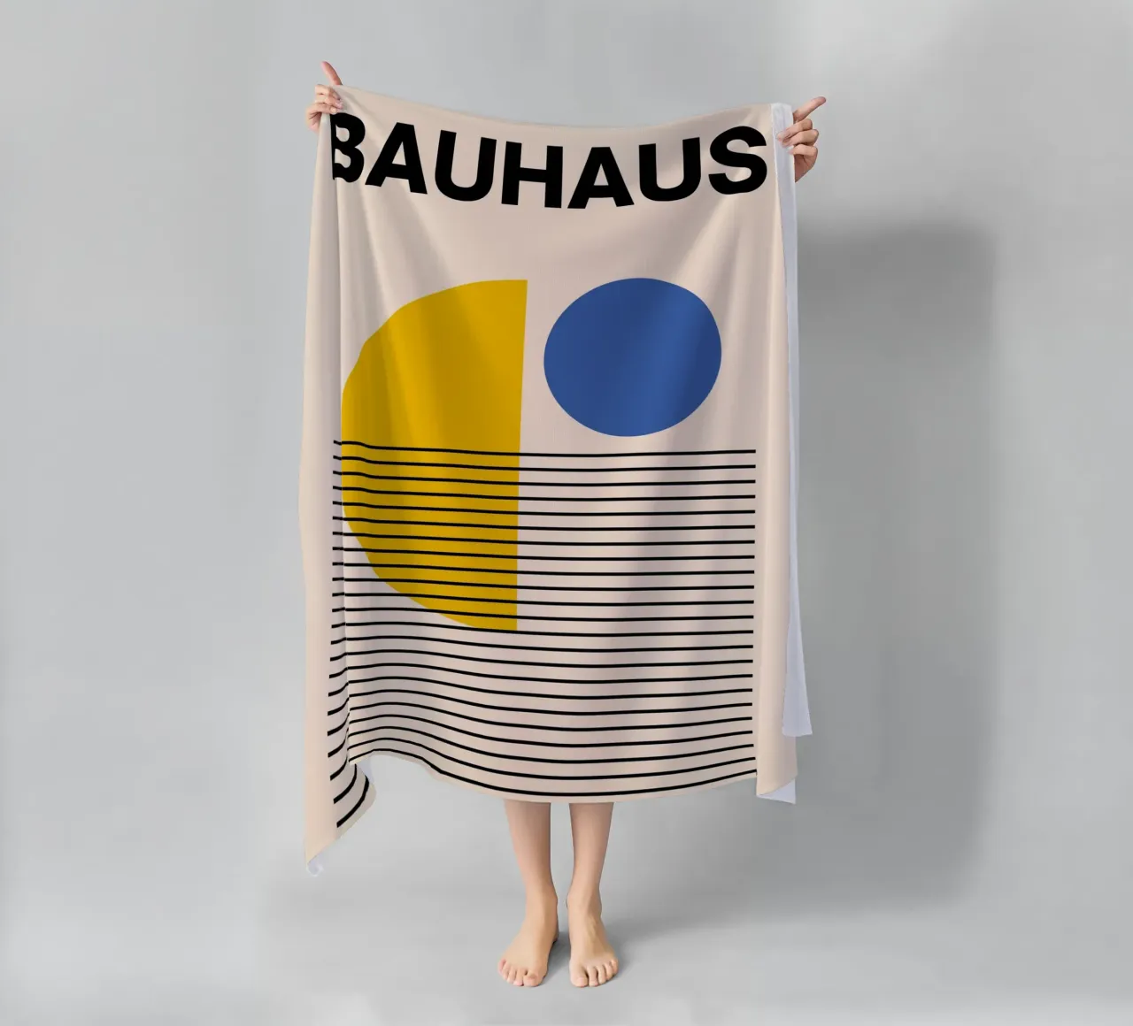 Bauhaus Poster Yellow Blue - Minimal Geometric beach towel by Casa Calm