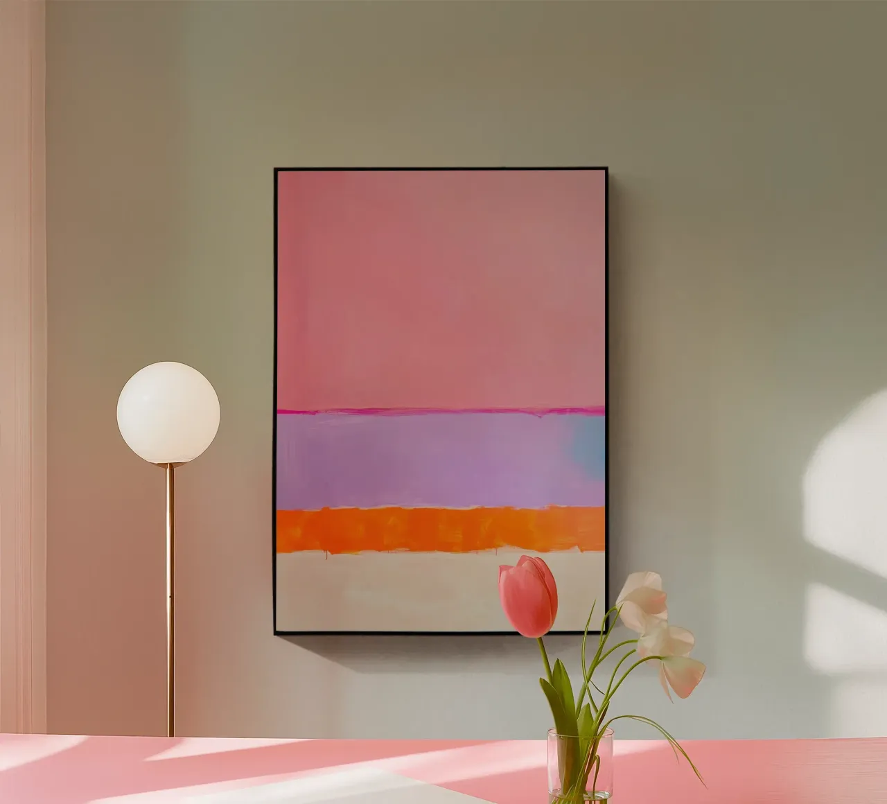 Linea astratta in rosa e arancione plexiglass da Euphoria Theresa