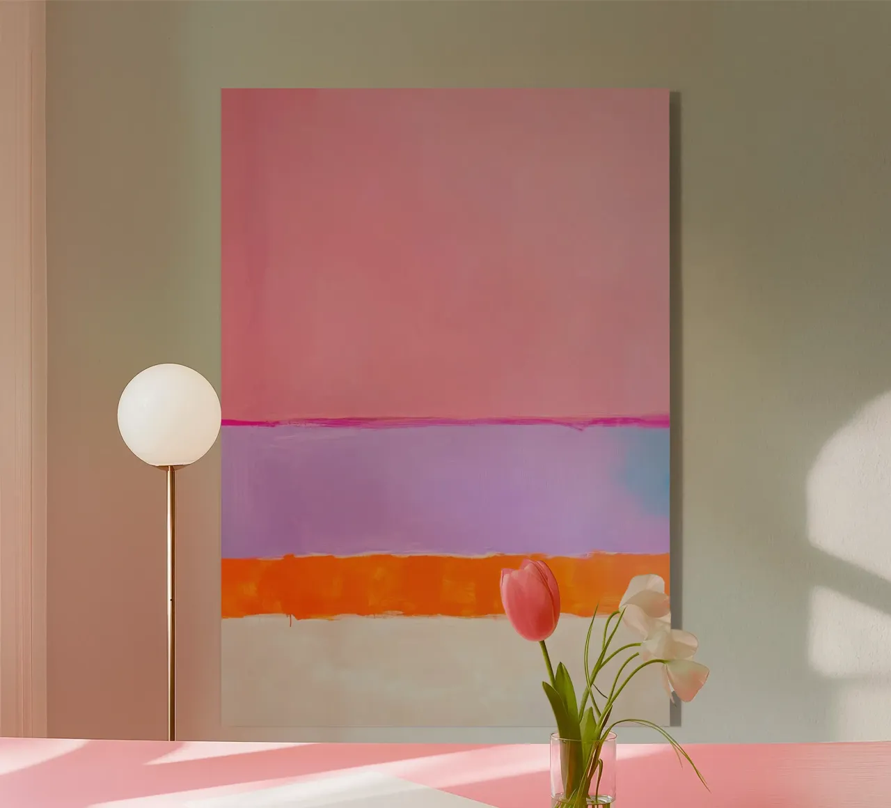 Linea astratta in rosa e arancione plexiglass da Euphoria Theresa