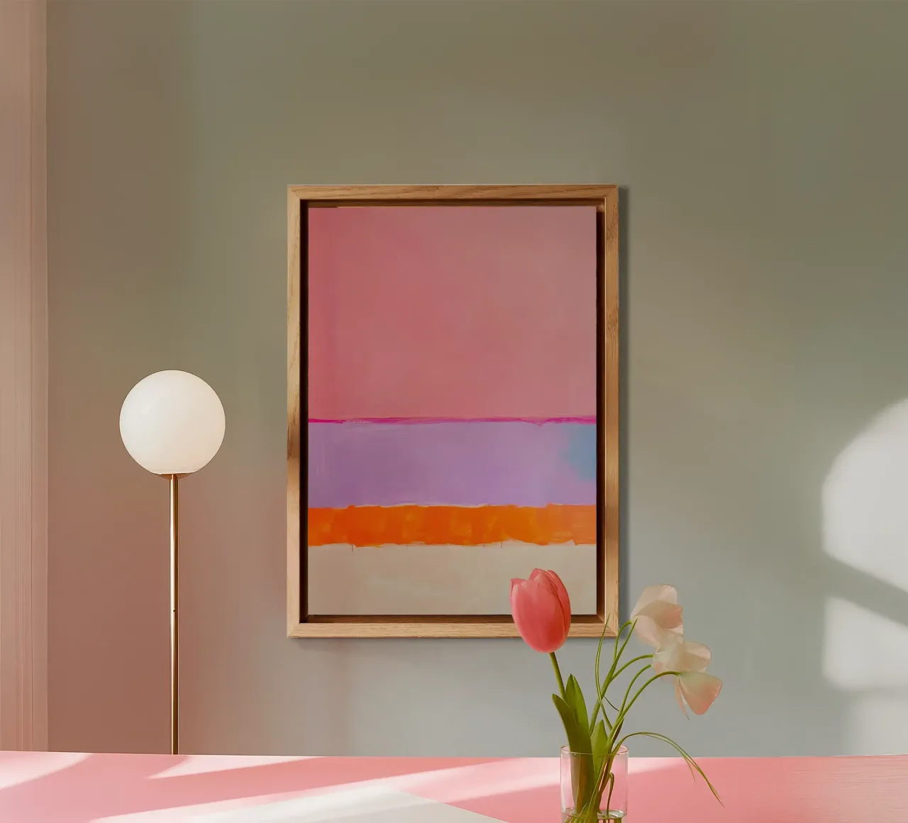 Linea astratta in rosa e arancione alluminio dibond da Euphoria Theresa