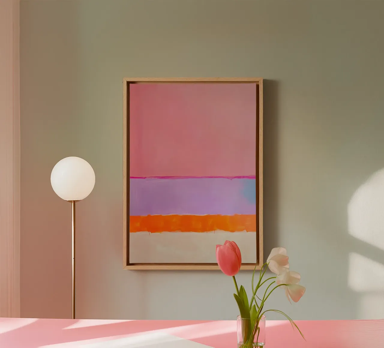 Abstract line in pink & orange canvas by Euphoria Theresa