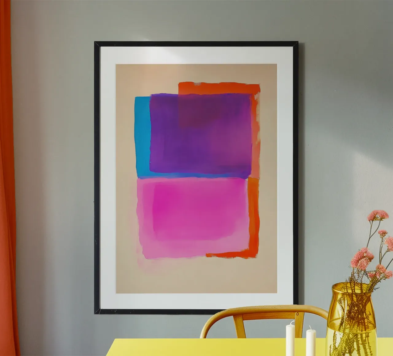 Campo di colori surreali in viola, rosa e arancione poster con telaio in alluminio da Euphoria Theresa