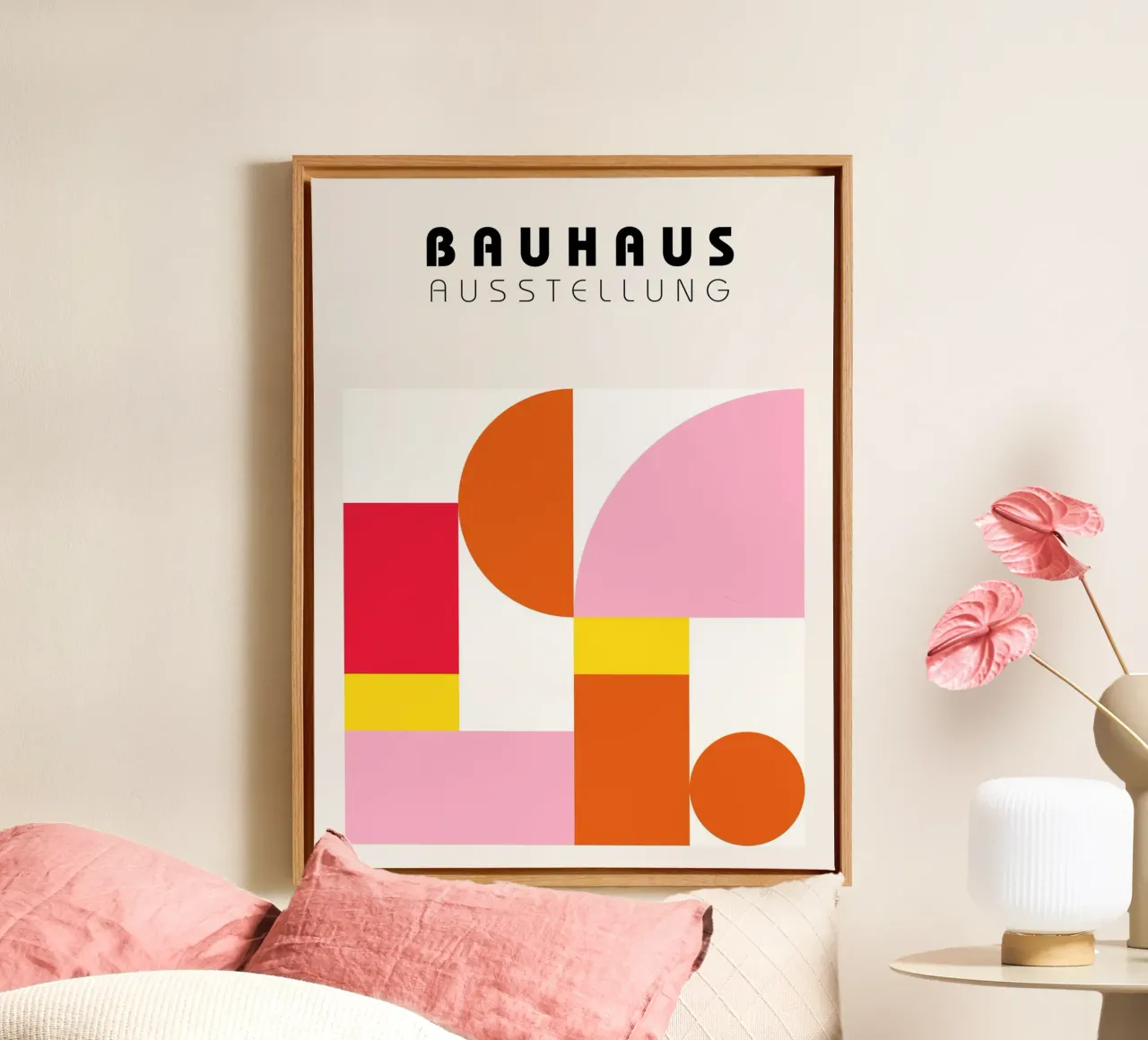 Poster Bauhaus Arancione Rosa - Grafica geometrica tela con Cornice a cassetta da Casa Calm