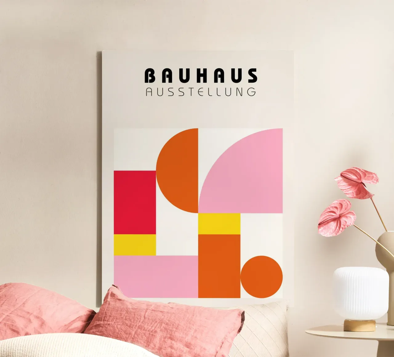 Poster Bauhaus Arancione Rosa - Grafica geometrica tela con Cornice a cassetta da Casa Calm