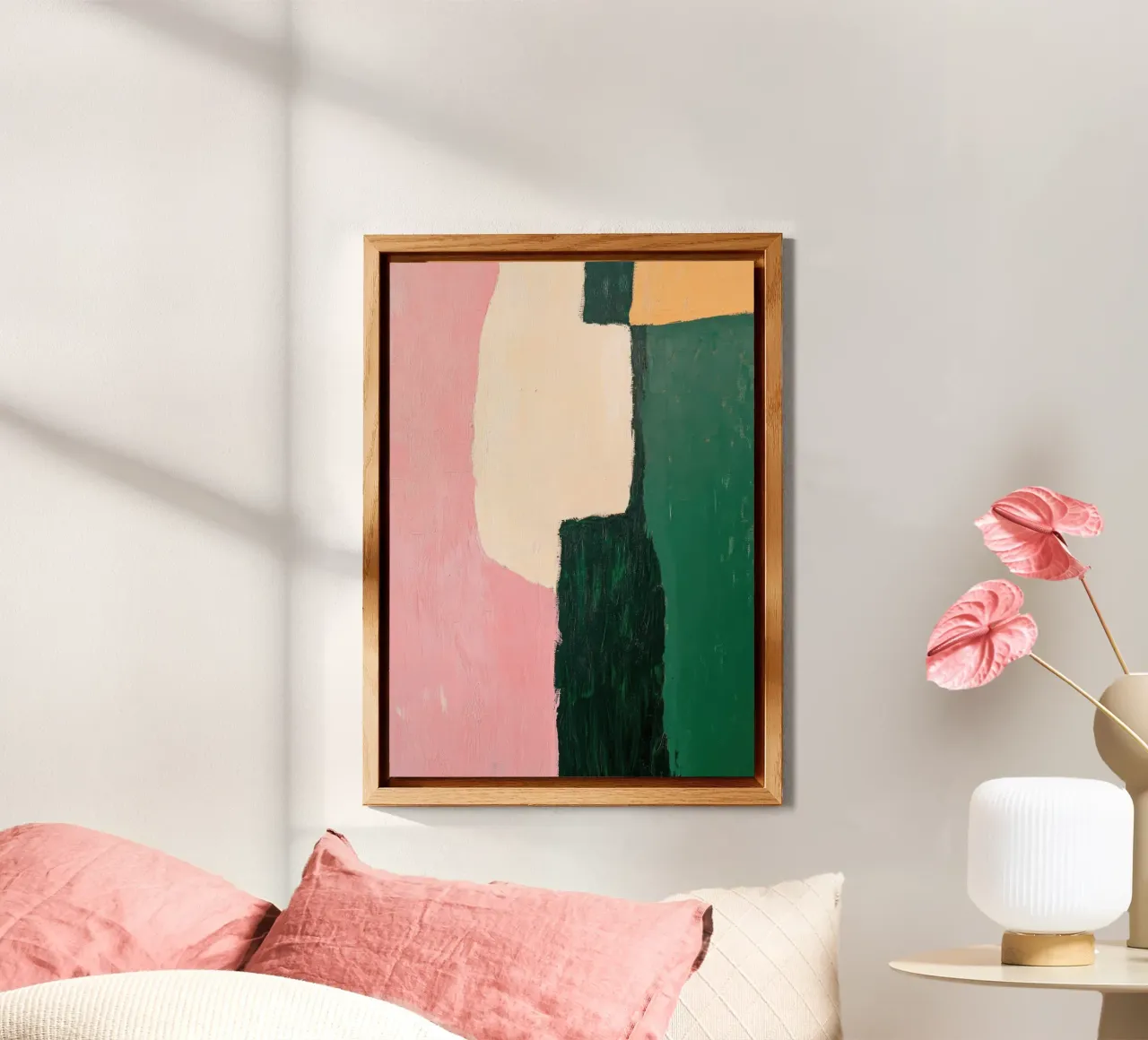Forme astratte in verde, rosa e giallo pannello forex da Euphoria Theresa