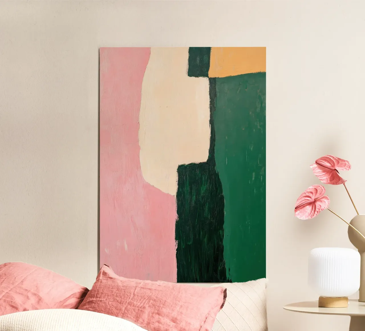Forme astratte in verde, rosa e giallo pannello forex da Euphoria Theresa