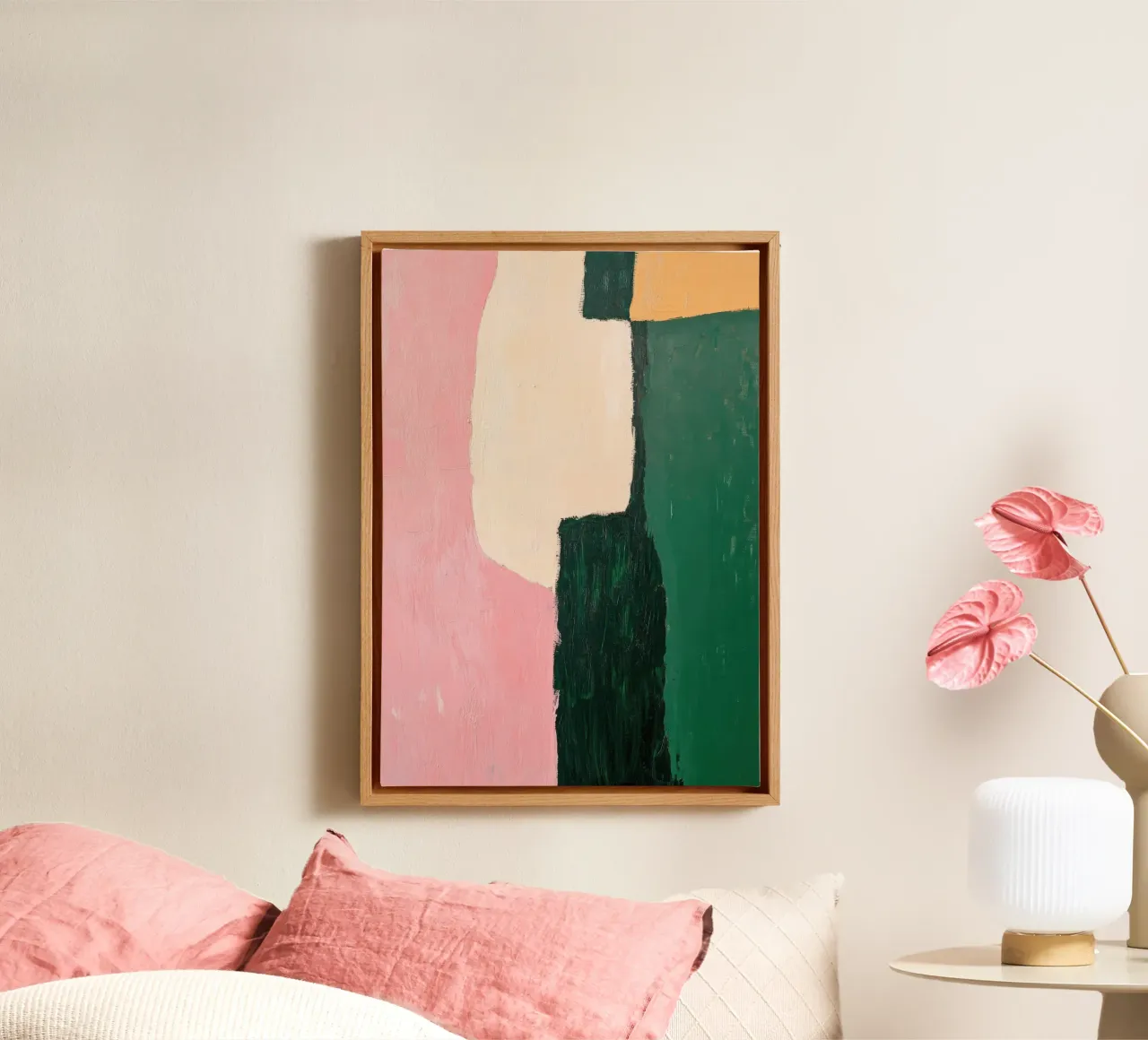 Forme astratte in verde, rosa e giallo tela da Euphoria Theresa