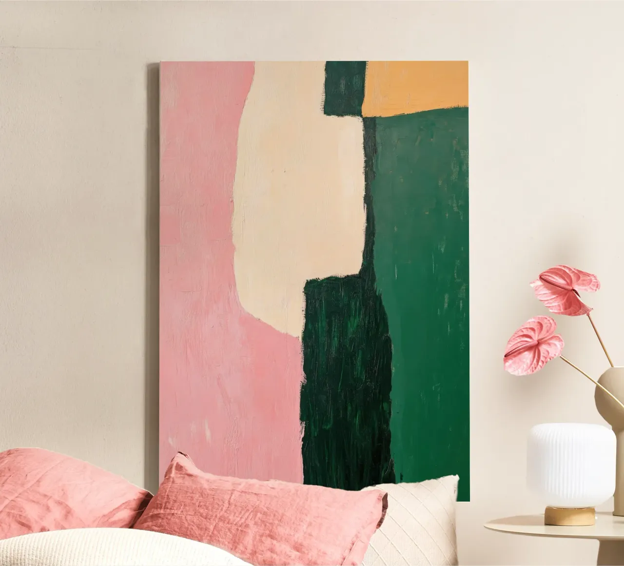 Forme astratte in verde, rosa e giallo tela da Euphoria Theresa