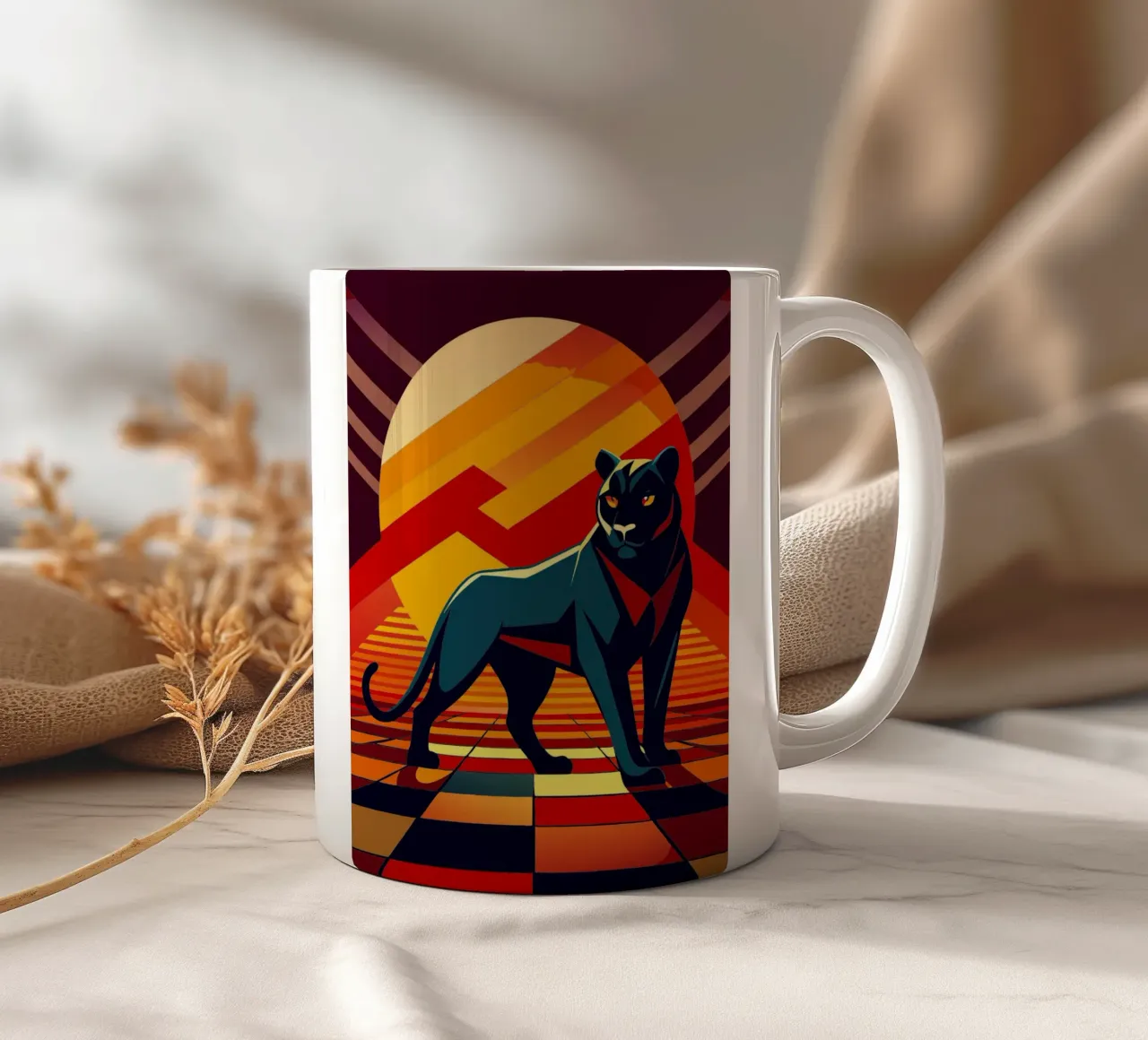 black panther vector art drawing ceramic mug by alghonee