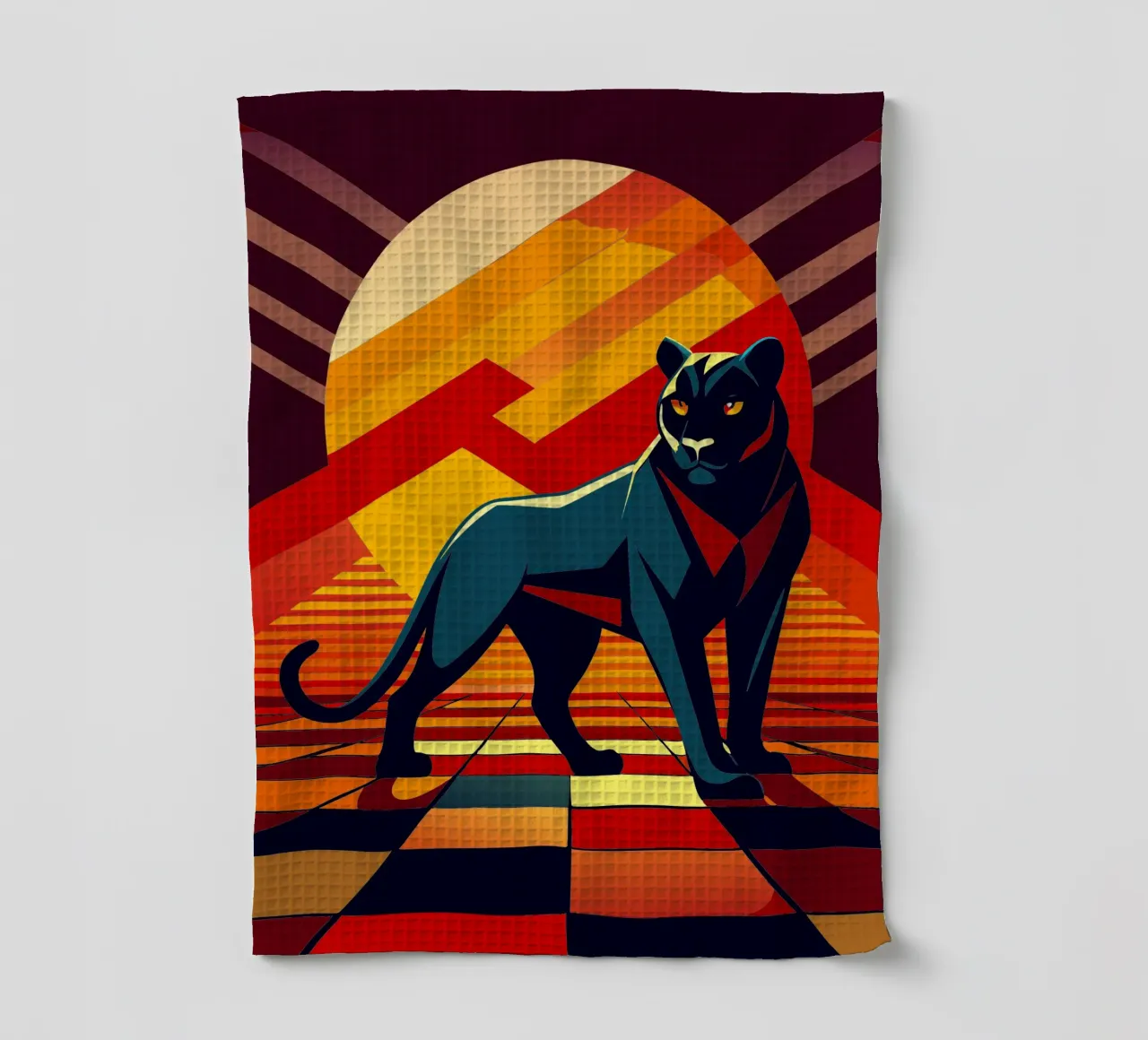 black panther vector art drawing tea towel by alghonee