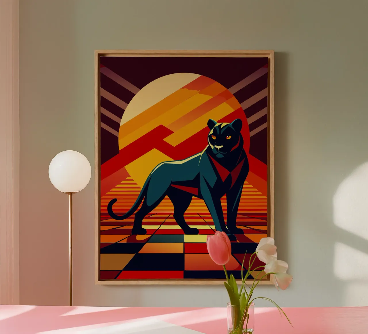 zwarte panter vector kunst tekening canvas met Baklijst van alghonee