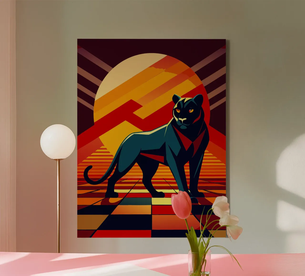 zwarte panter vector kunst tekening canvas met Baklijst van alghonee