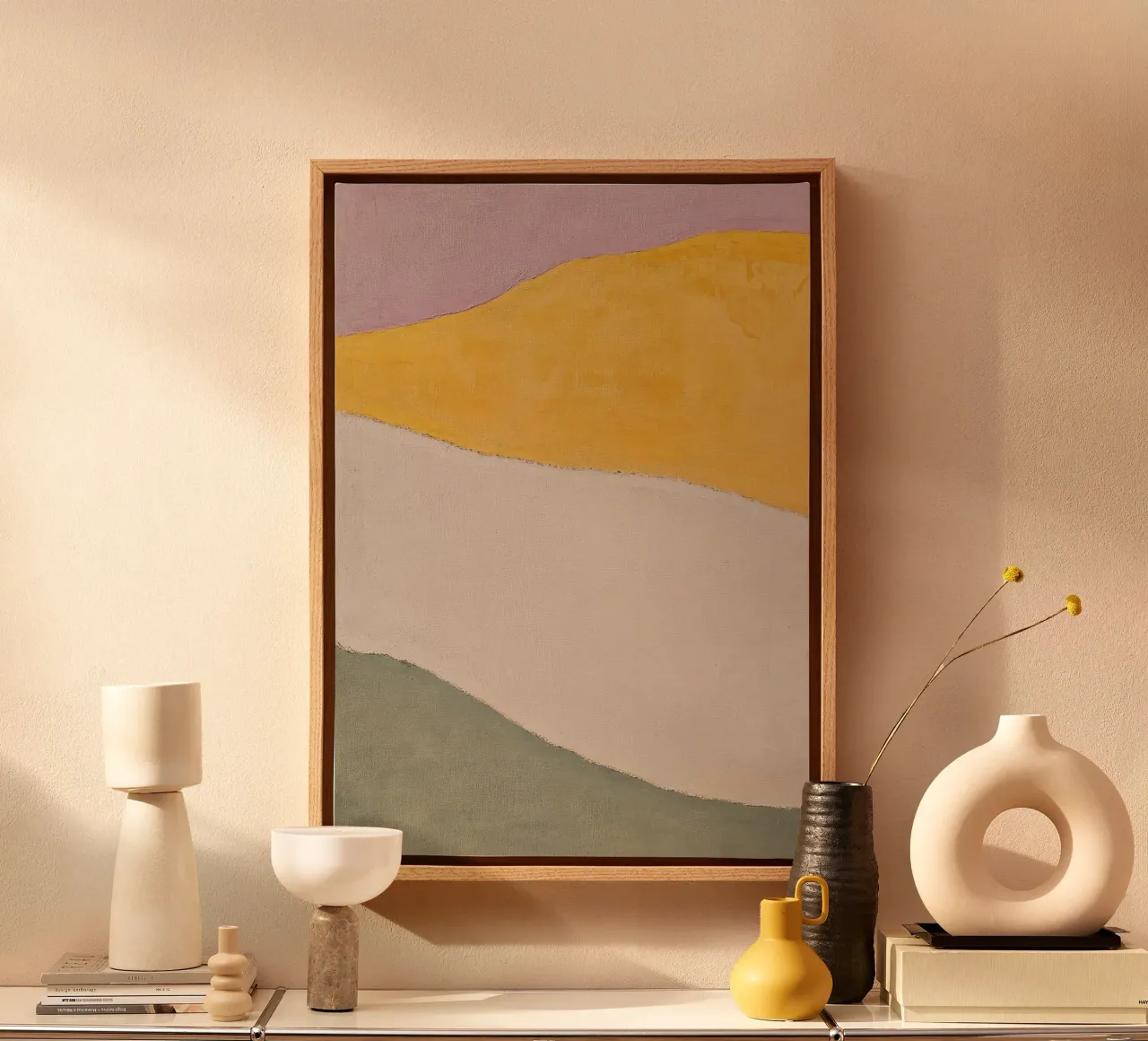 Colline minimaliste jaune & rose toile avec Caisse américaine de Euphoria Theresa