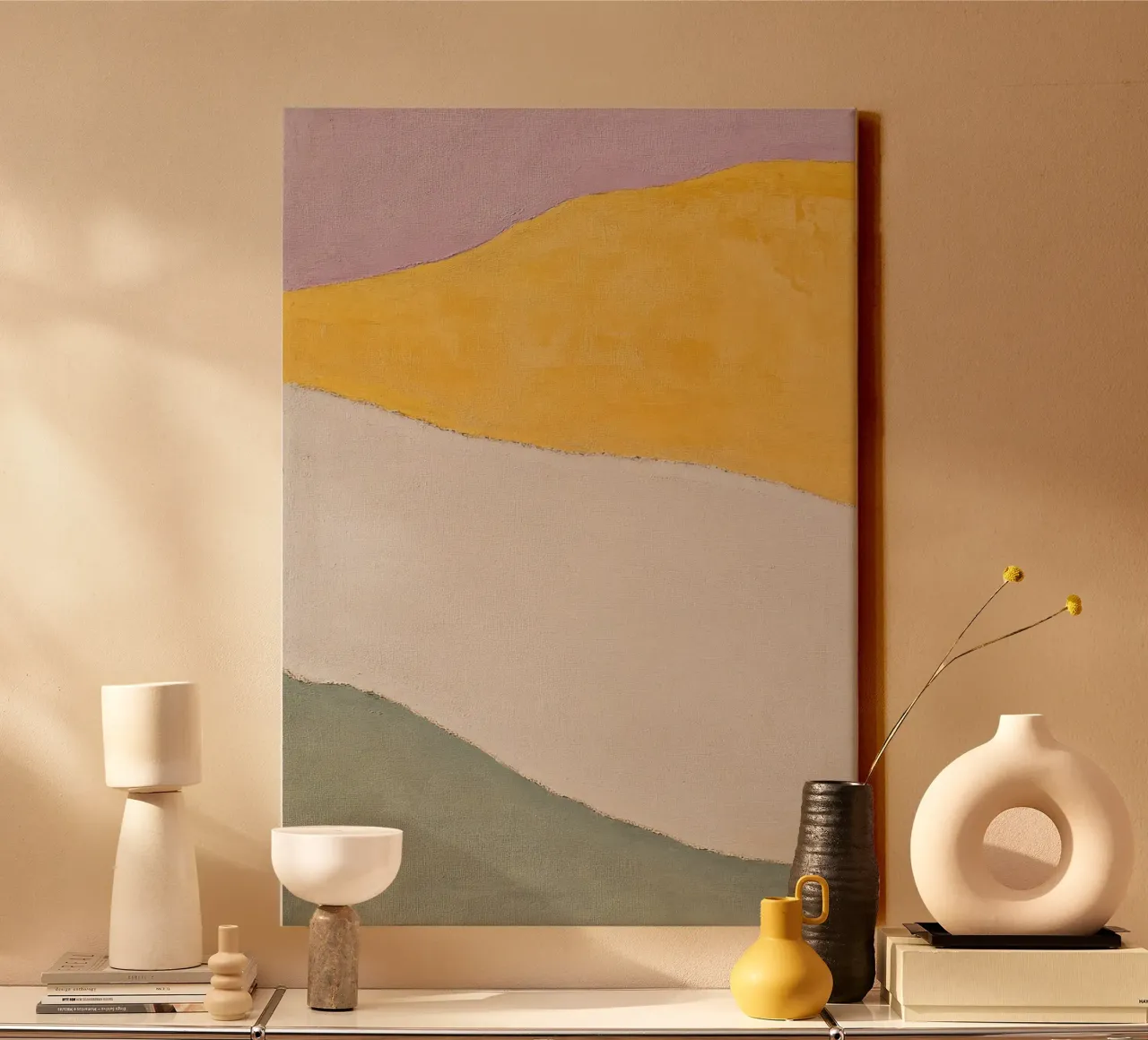Colline minimaliste jaune & rose toile avec Caisse américaine de Euphoria Theresa