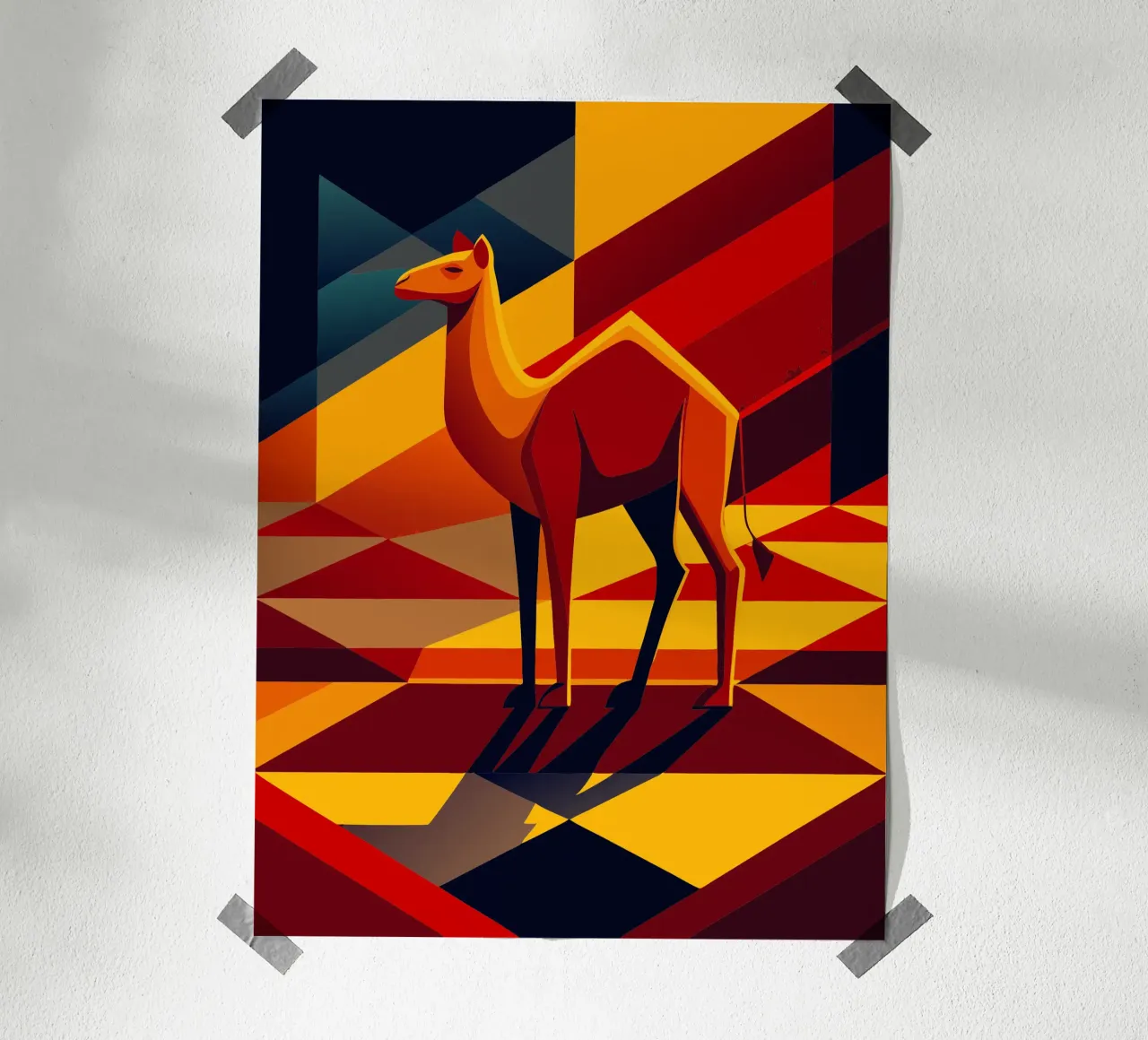 kamel vektor kunst zeichnung Poster mit Holzrahmen von alghonee