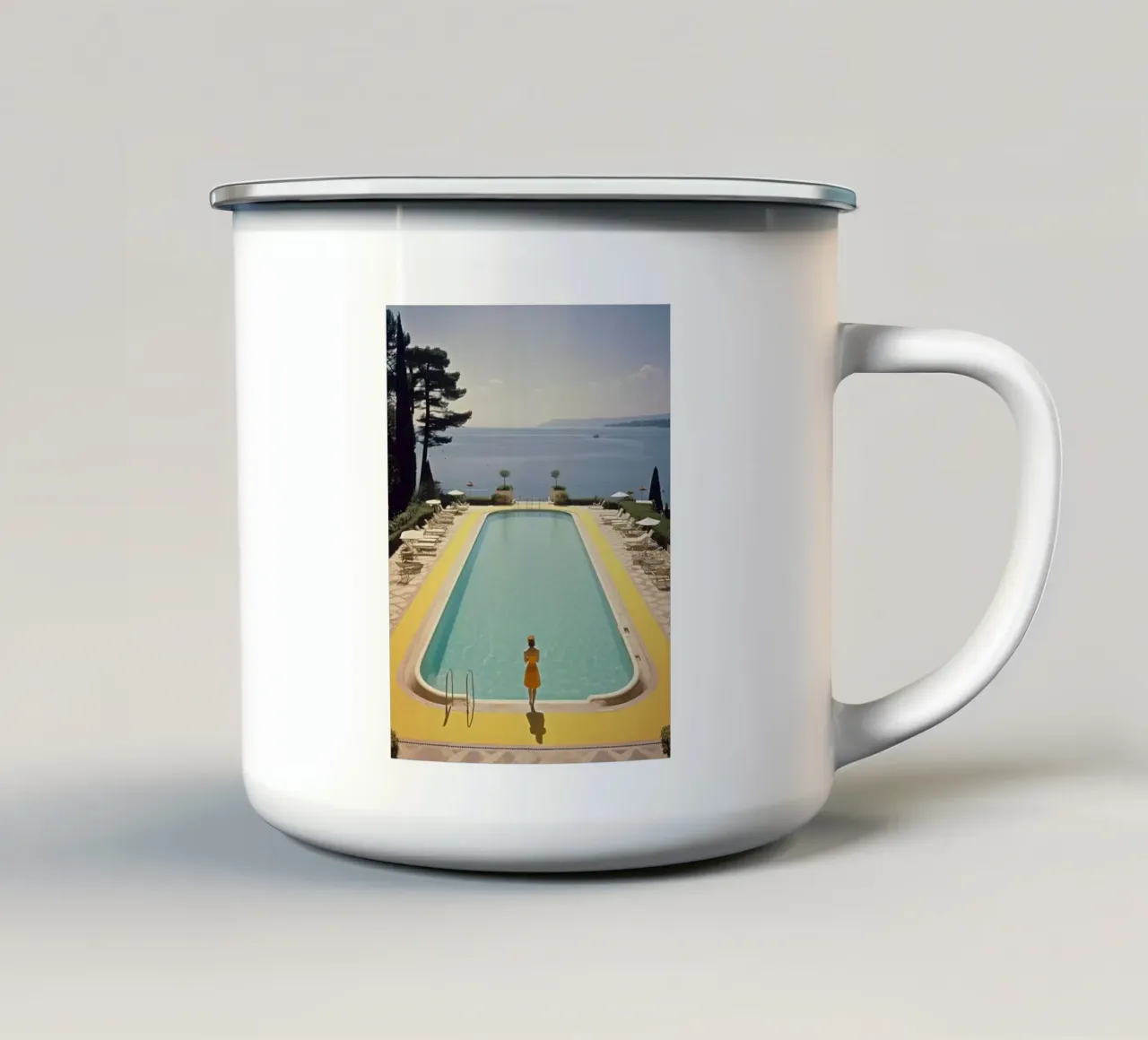 Piscina retrò di Cannes tazza in smalto da Slim Aarons Vintage