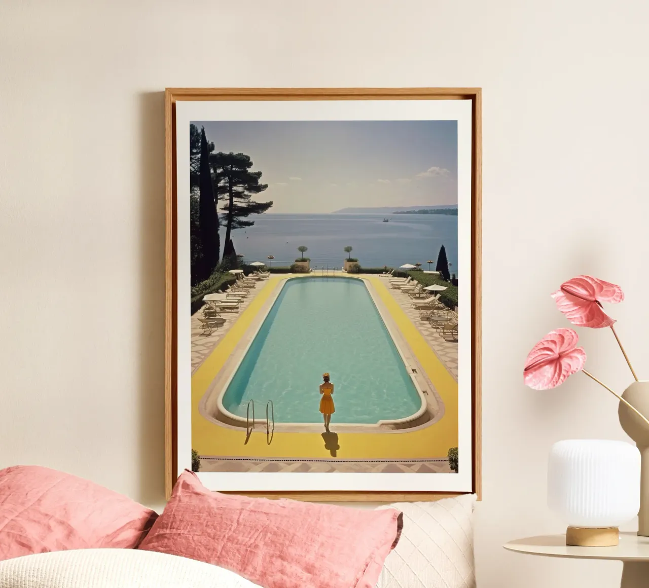 Retro Cannes Swimming Pool canvas with Floater frame by Slim Aarons Vintage