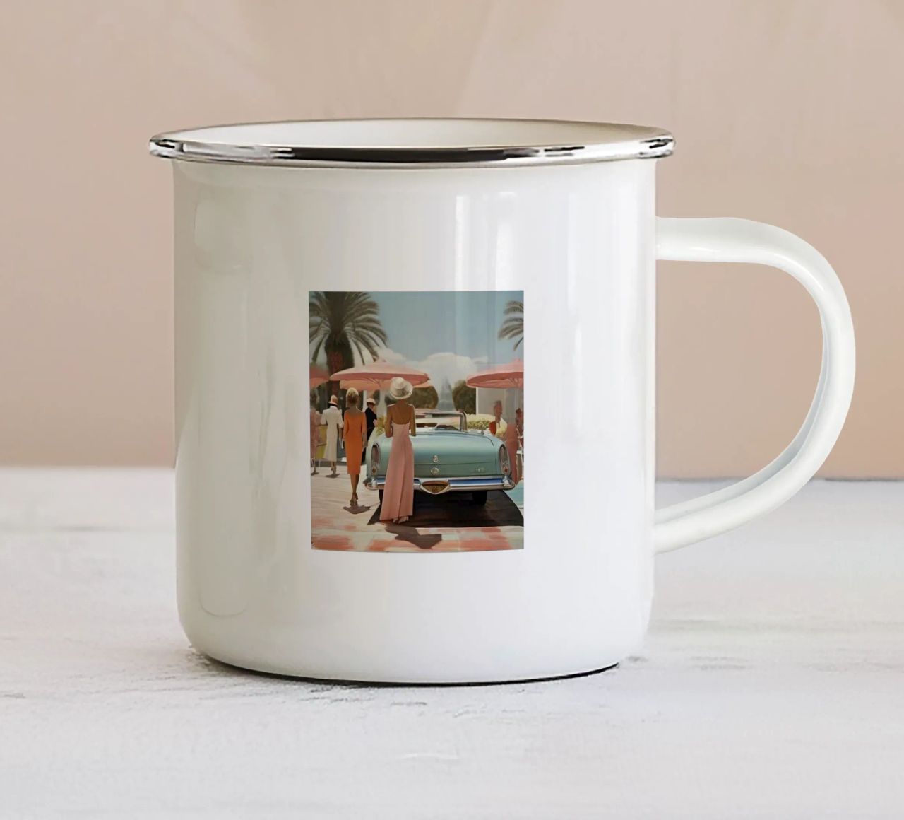 smart aarons beach car tazza in smalto da Slim Aarons Vintage
