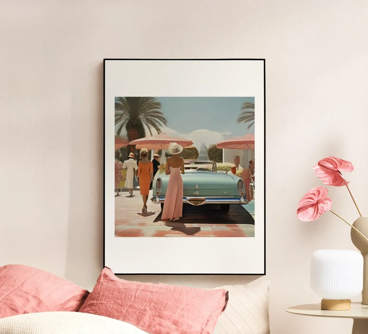 smart aarons beach car plexiglas de Slim Aarons Vintage