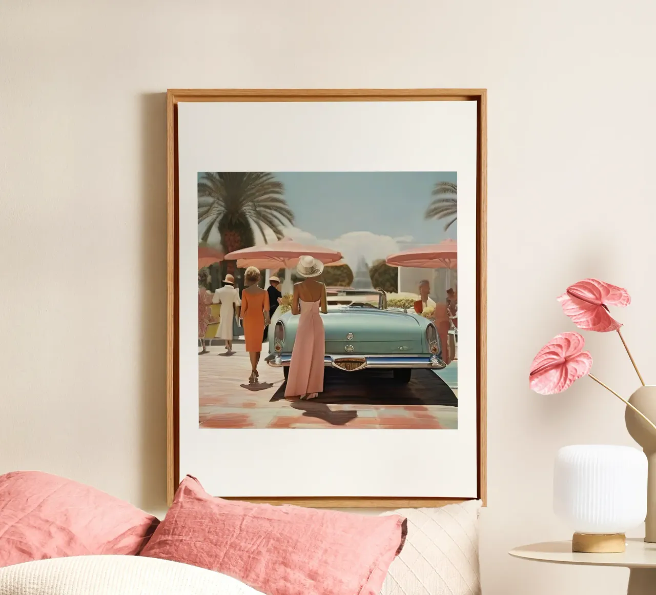 smart aarons beach car tela con Cornice a cassetta da Slim Aarons Vintage