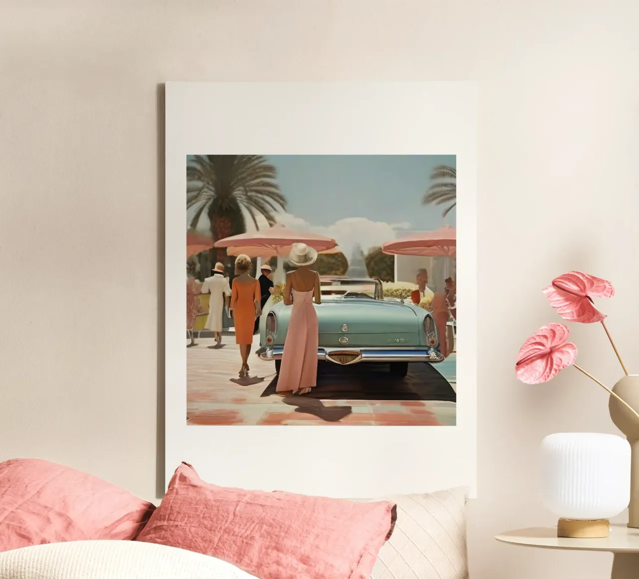 smart aarons beach car tela con Cornice a cassetta da Slim Aarons Vintage