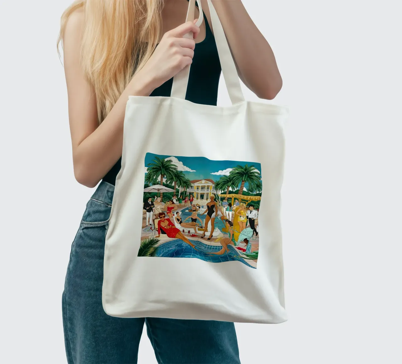 smart aarons Party Pool borsa in juta da Slim Aarons Vintage