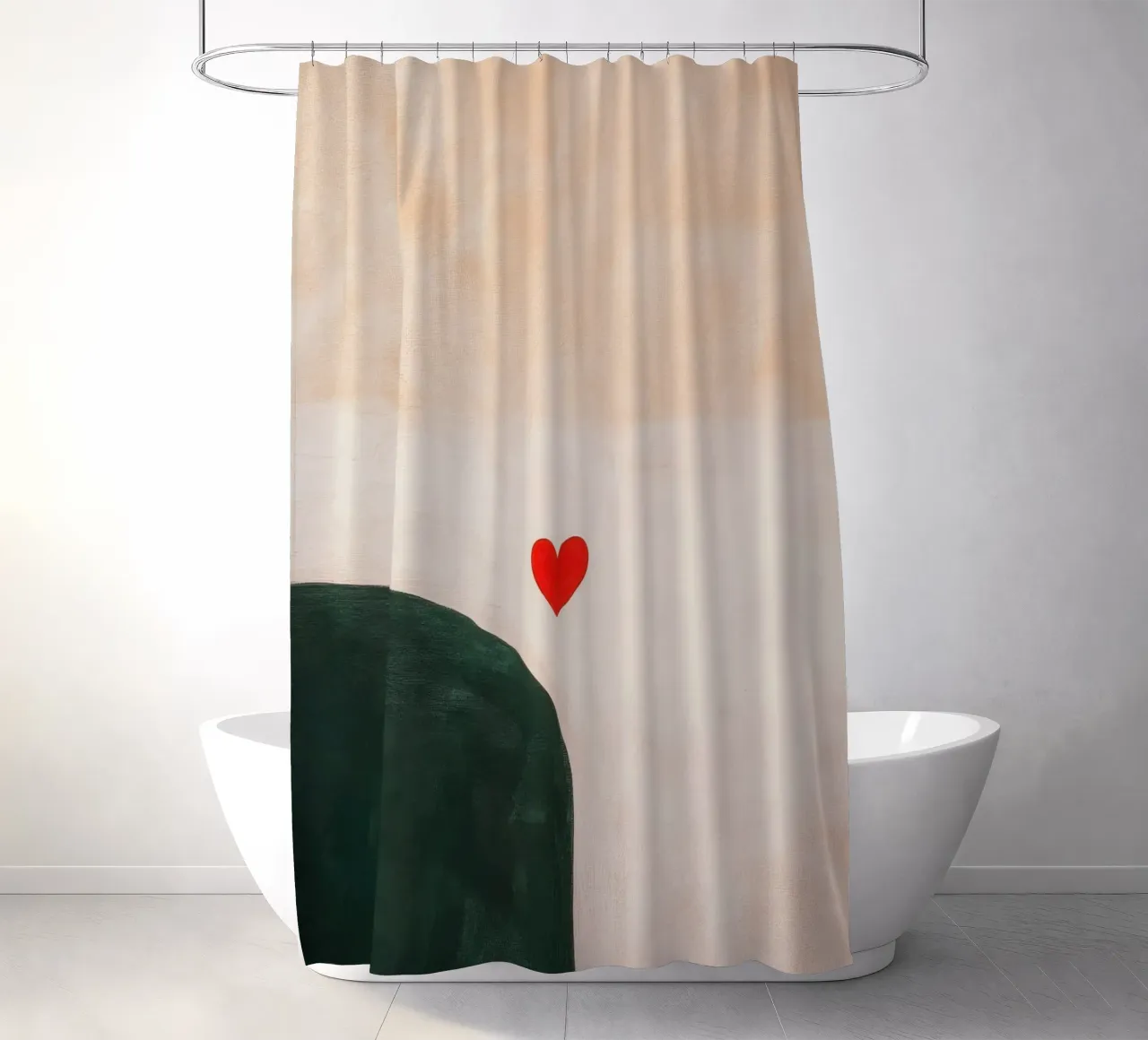 Minimalist heart in red & green shower curtain by Euphoria Theresa