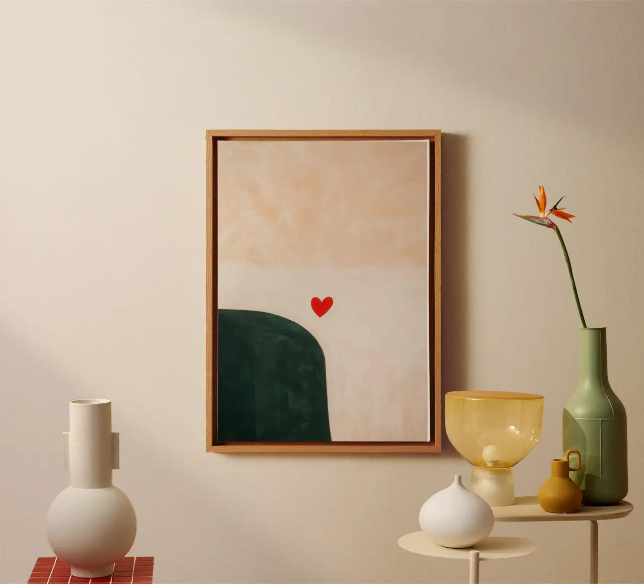 Minimalist heart in red & green canvas by Euphoria Theresa