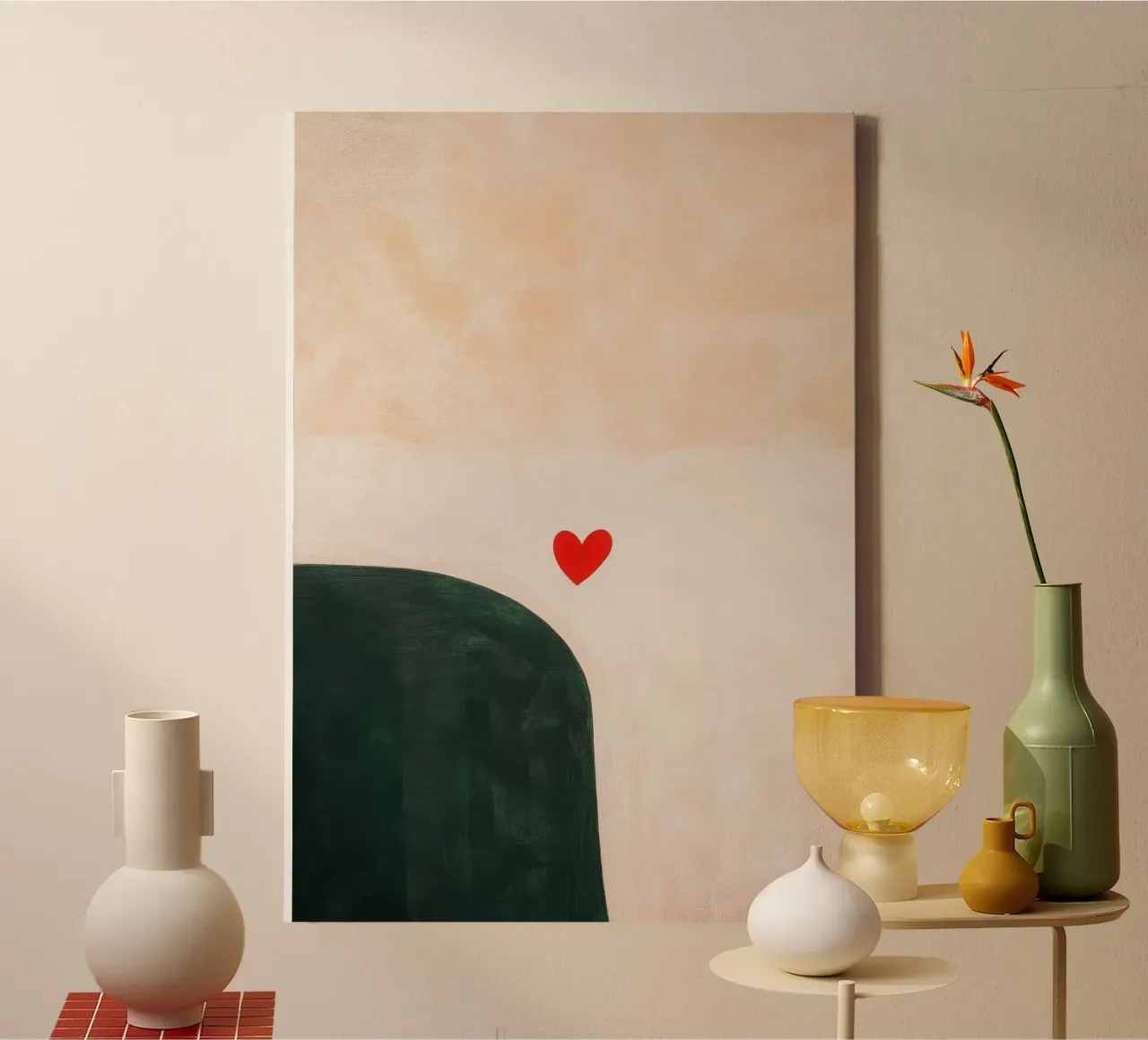 Minimalist heart in red & green canvas by Euphoria Theresa
