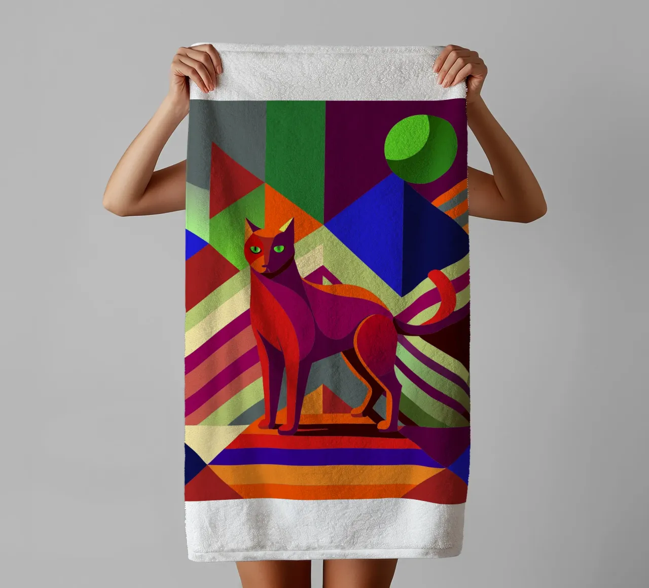 cat vector art drawing towel by alghonee