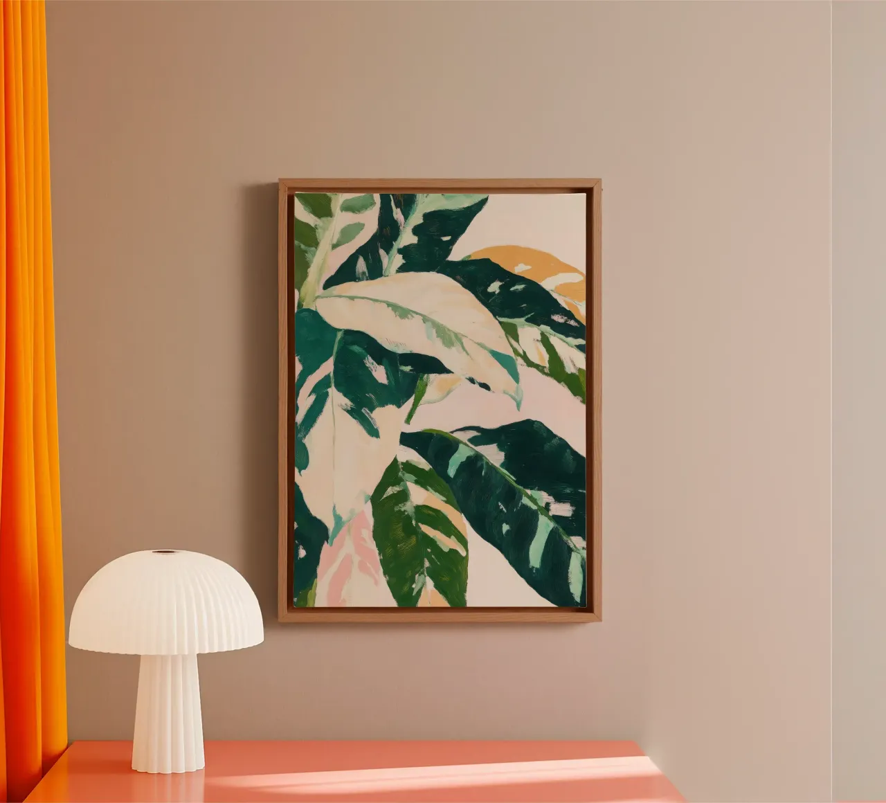 Botanische gouache bladeren in zonlicht canvas met Baklijst van Euphoria Theresa