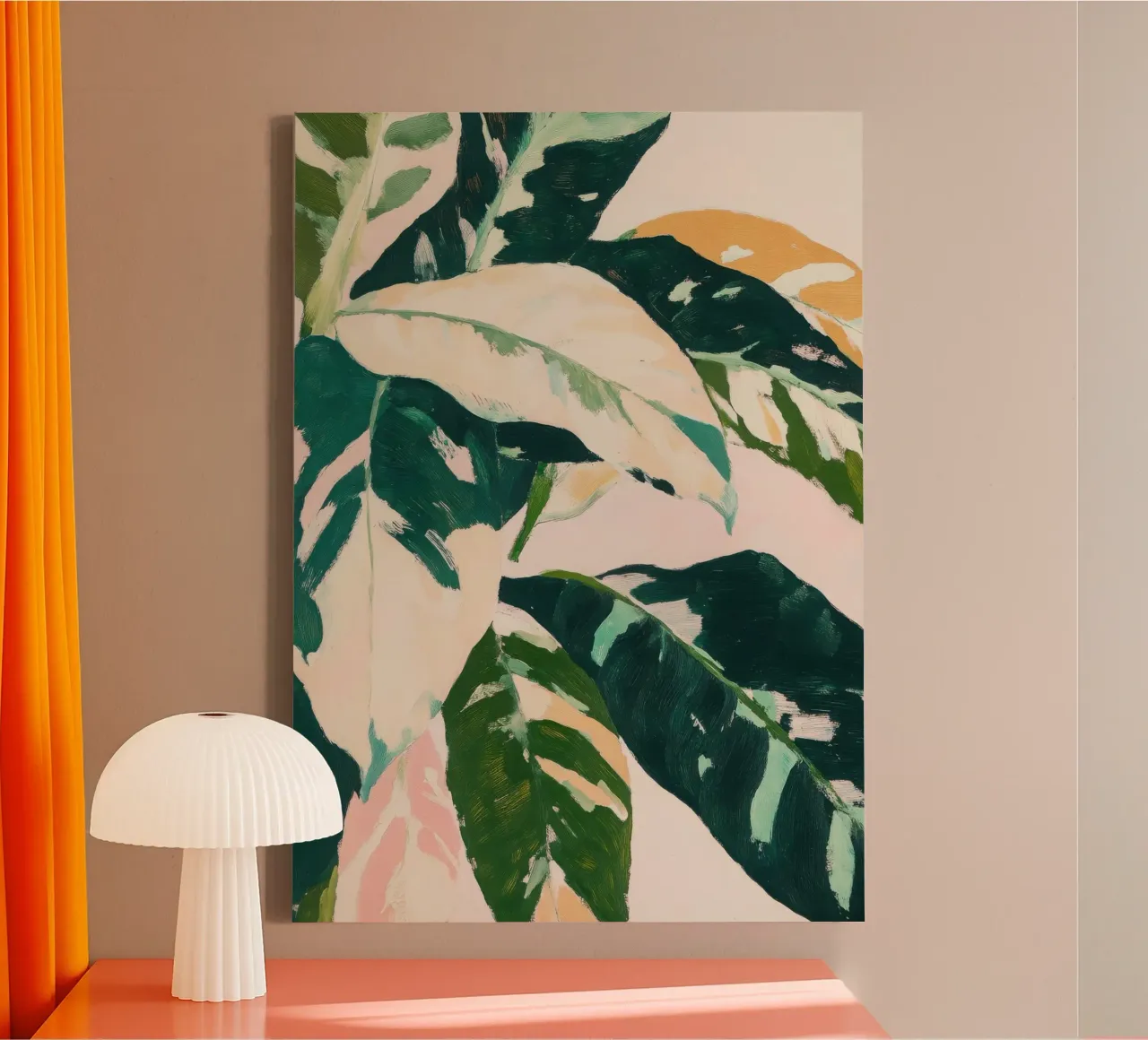 Botanische gouache bladeren in zonlicht canvas met Baklijst van Euphoria Theresa