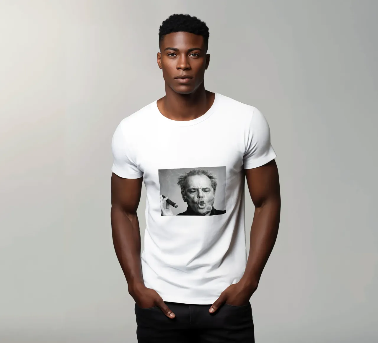 Jack Nicholson, sigaro, anelli di fumo, t-shirt da Black And White