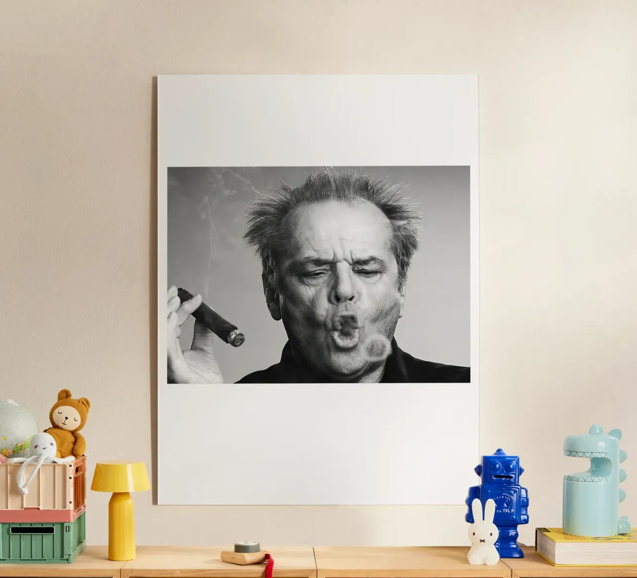 Jack Nicholson, sigaro, anelli di fumo, plexiglass da Black And White