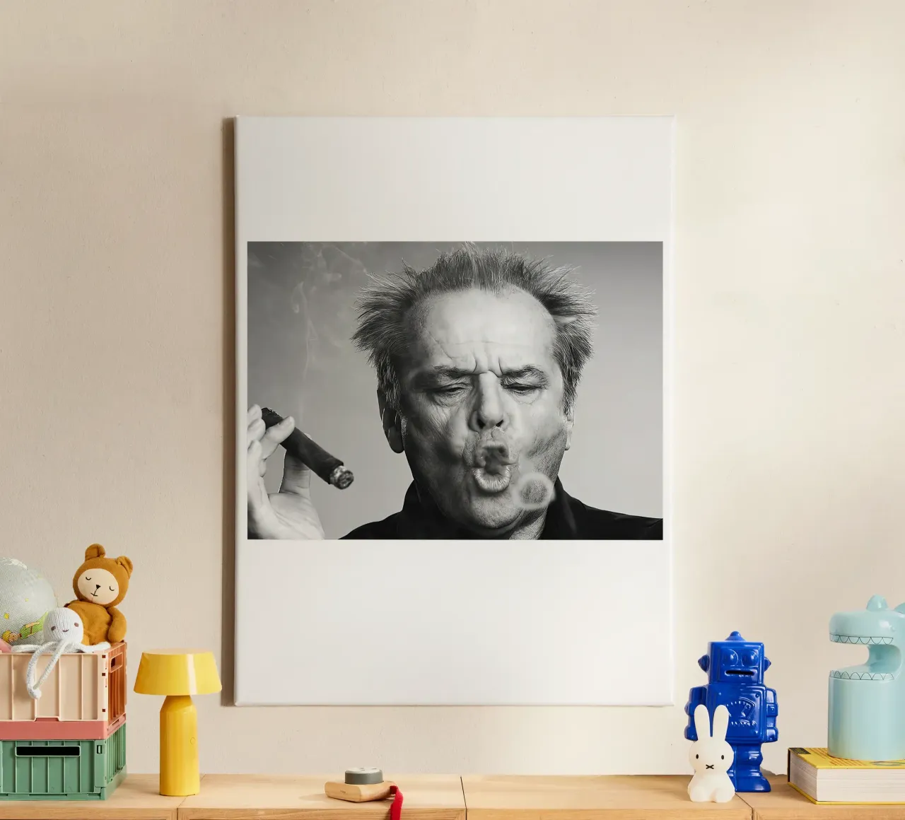 Jack Nicholson, sigaro, anelli di fumo, tela con Cornice a cassetta da Black And White