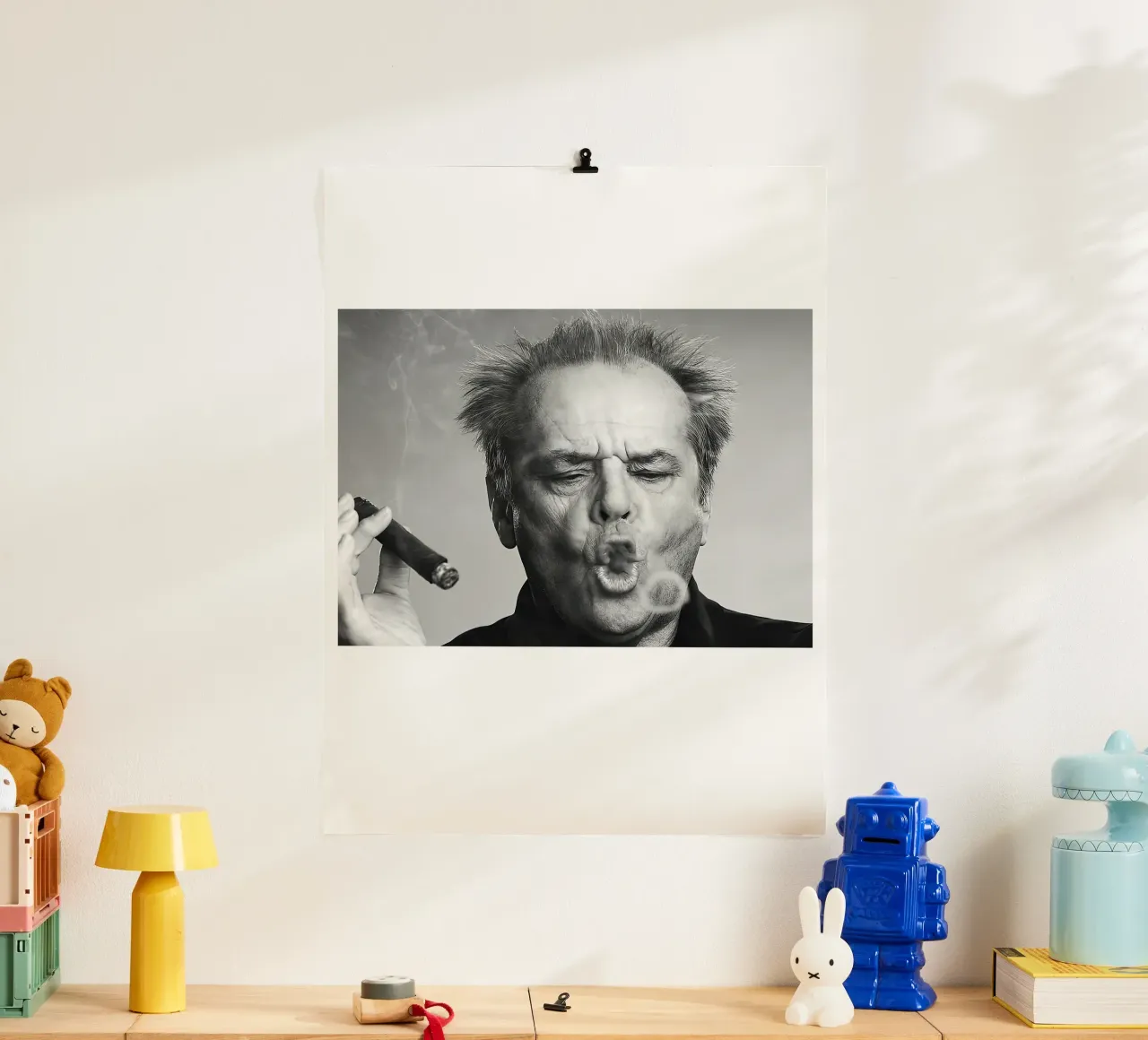 Jack Nicholson, sigaro, anelli di fumo, carta hahnemühle da Black And White