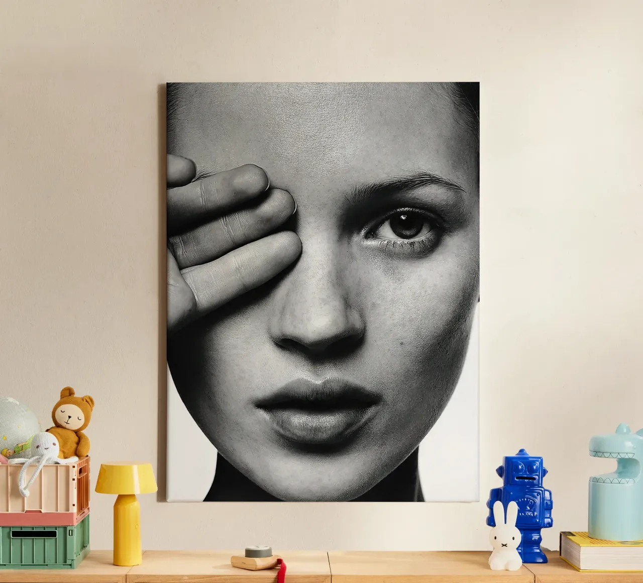 Ritratto di Kate Moss tela con Cornice a cassetta da Black And White