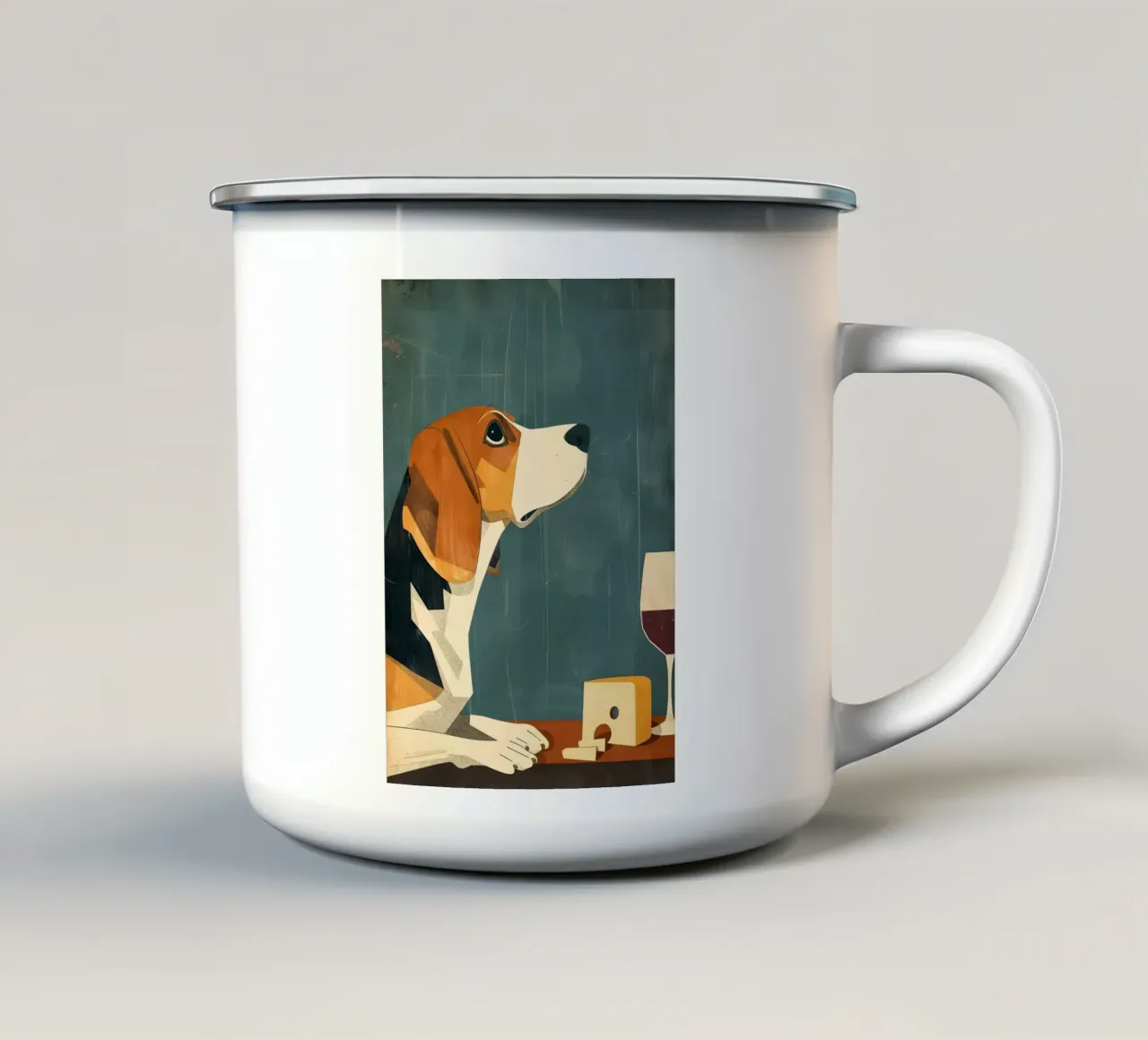 Beagle Käse und Wein tazza in smalto da WILD ART