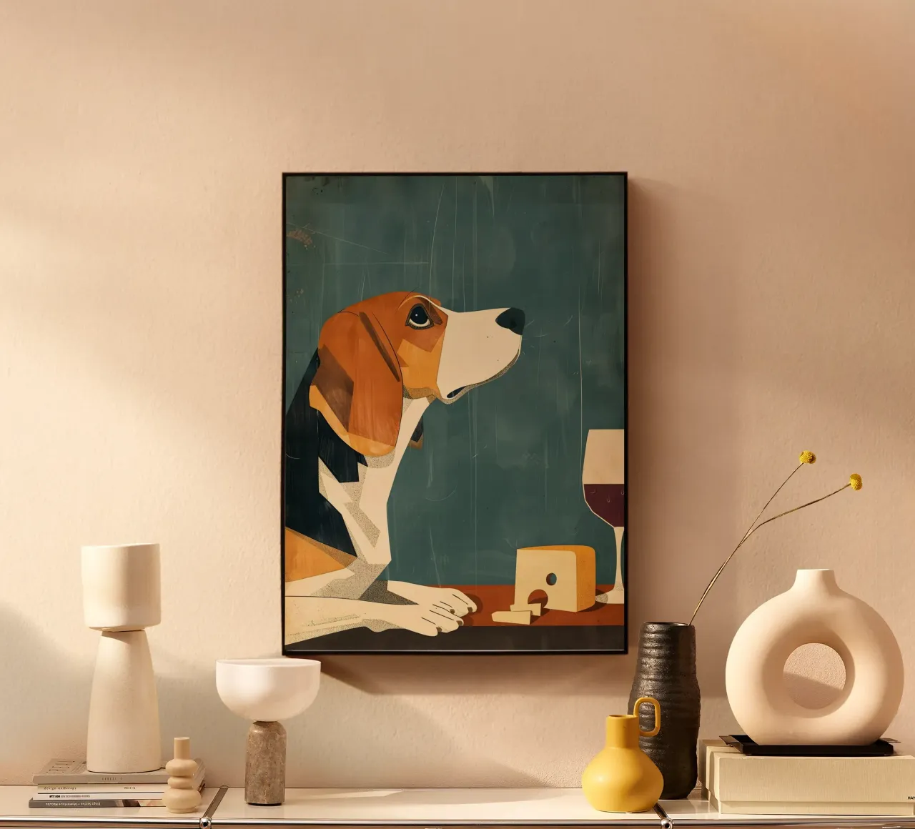 Beagle Käse und Wein alluminio dibond da WILD ART