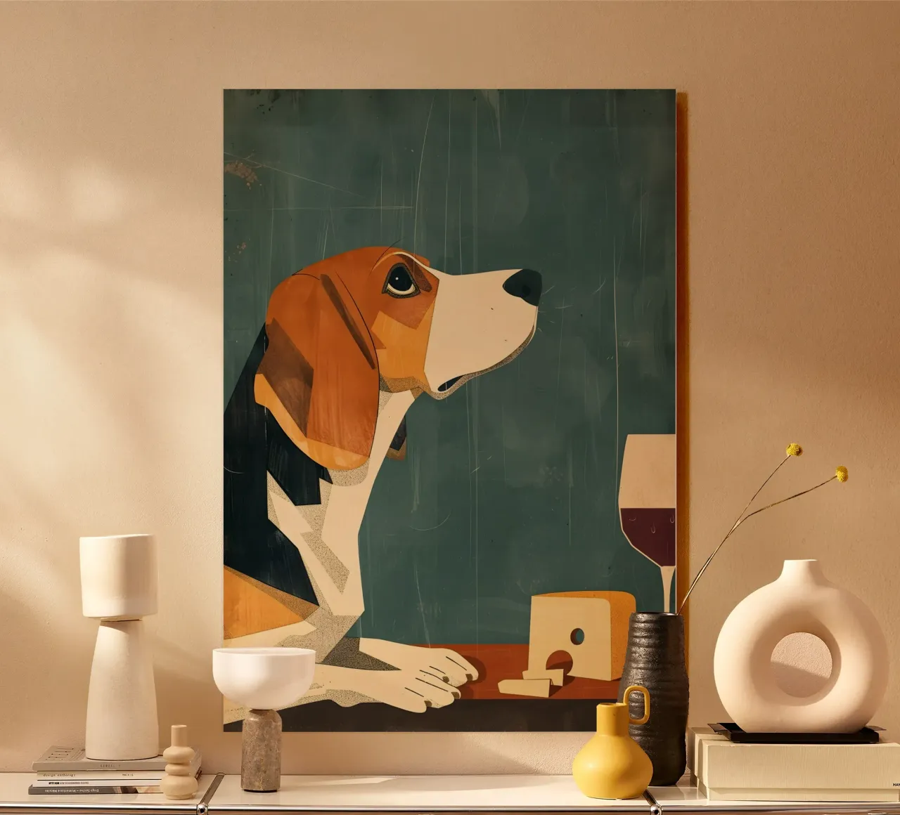 Beagle Käse und Wein alluminio dibond da WILD ART