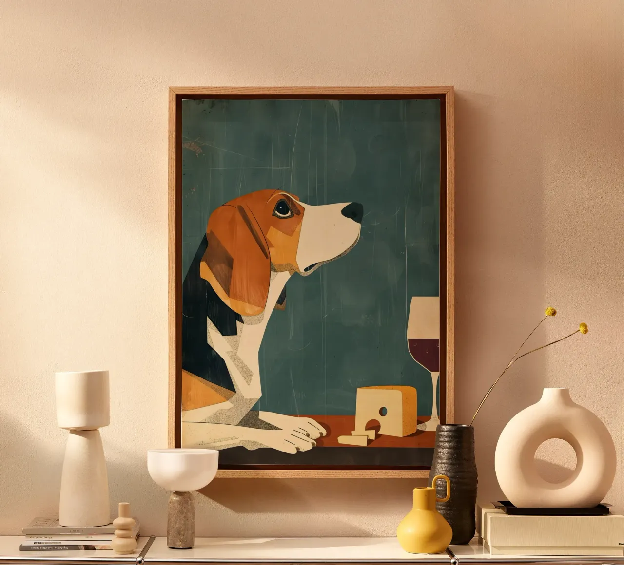 Beagle Käse und Wein tela con Cornice a cassetta da WILD ART