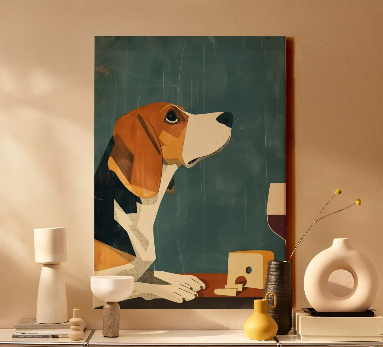 Beagle Käse und Wein tela con Cornice a cassetta da WILD ART