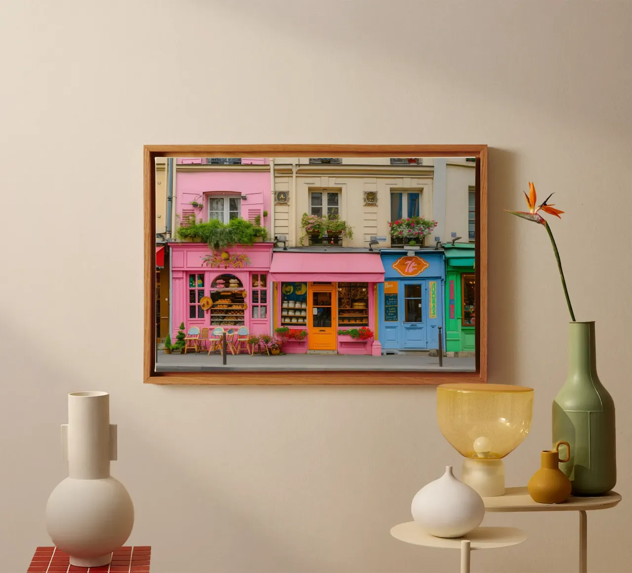 Stadsleven in pastel canvas met Baklijst van M-Ulrich-Digital Art