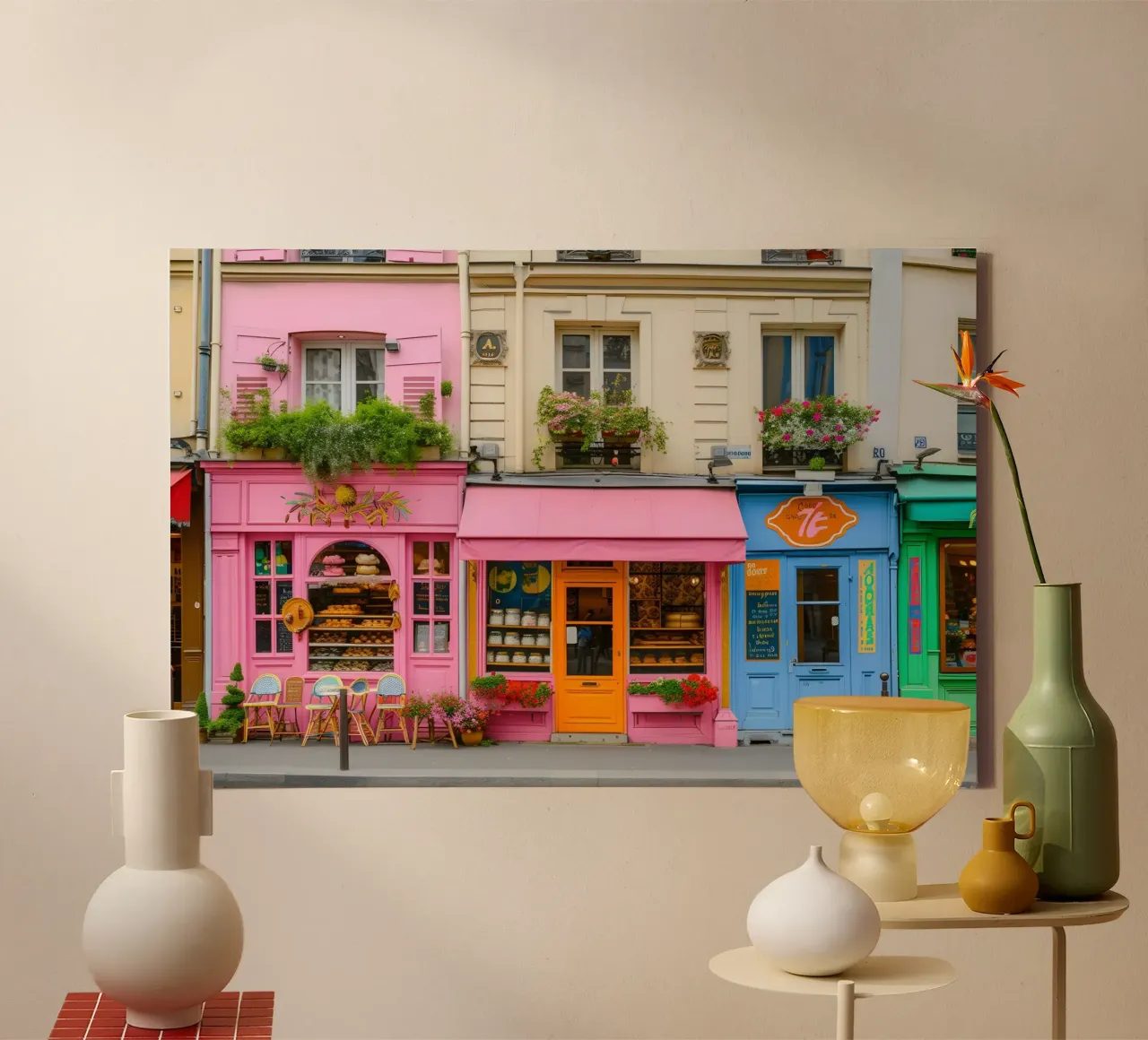 Stadsleven in pastel canvas met Baklijst van M-Ulrich-Digital Art