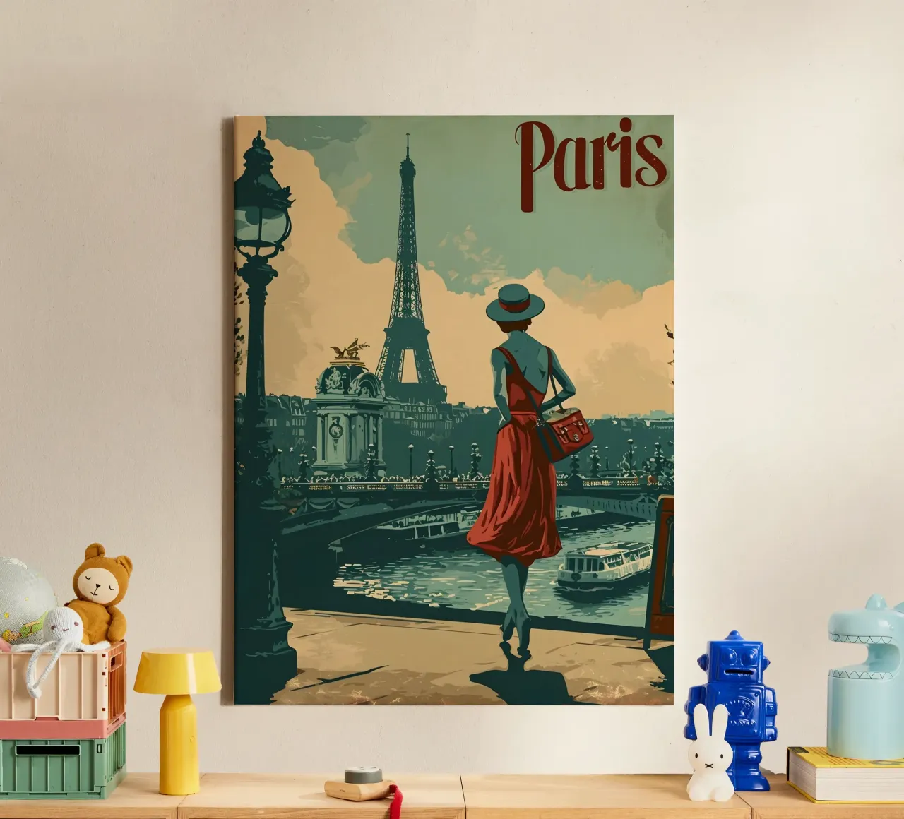 Paris Eiffelturm Vintage Kunst tela con Cornice a cassetta da Vintage Travel Art