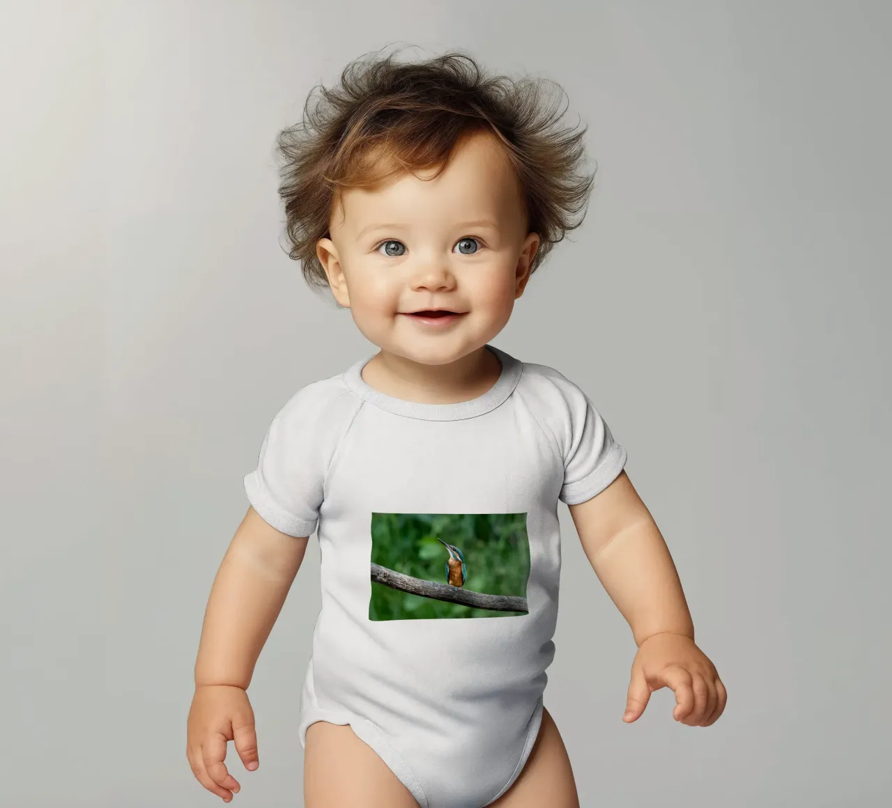 bird kingfisher short-sleeve baby romper by Earthly Visions
