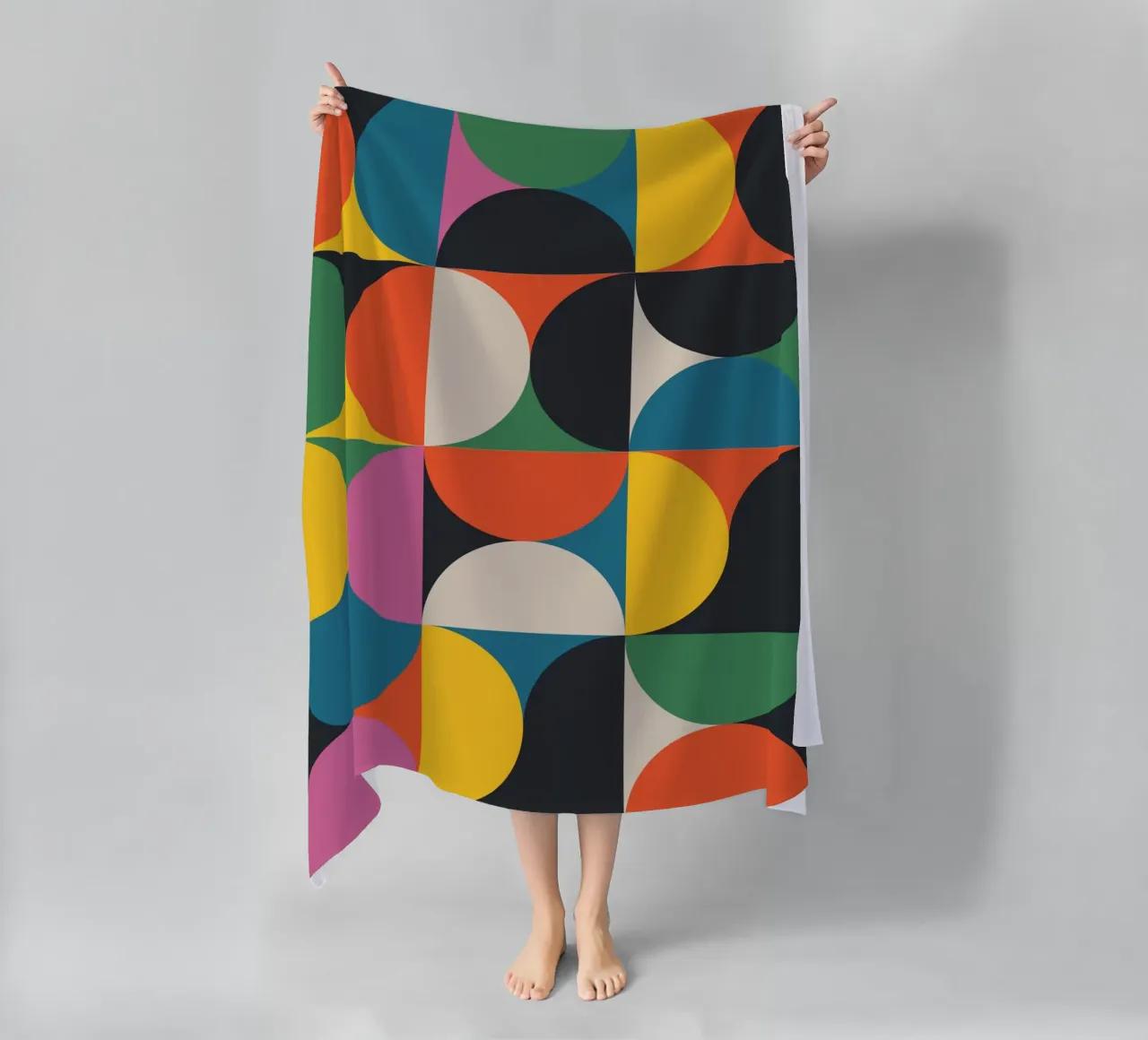 Colourful Mid Century Modern Geometric Semi Circle Pattern beach towel by THE MOTIVATED TYPE