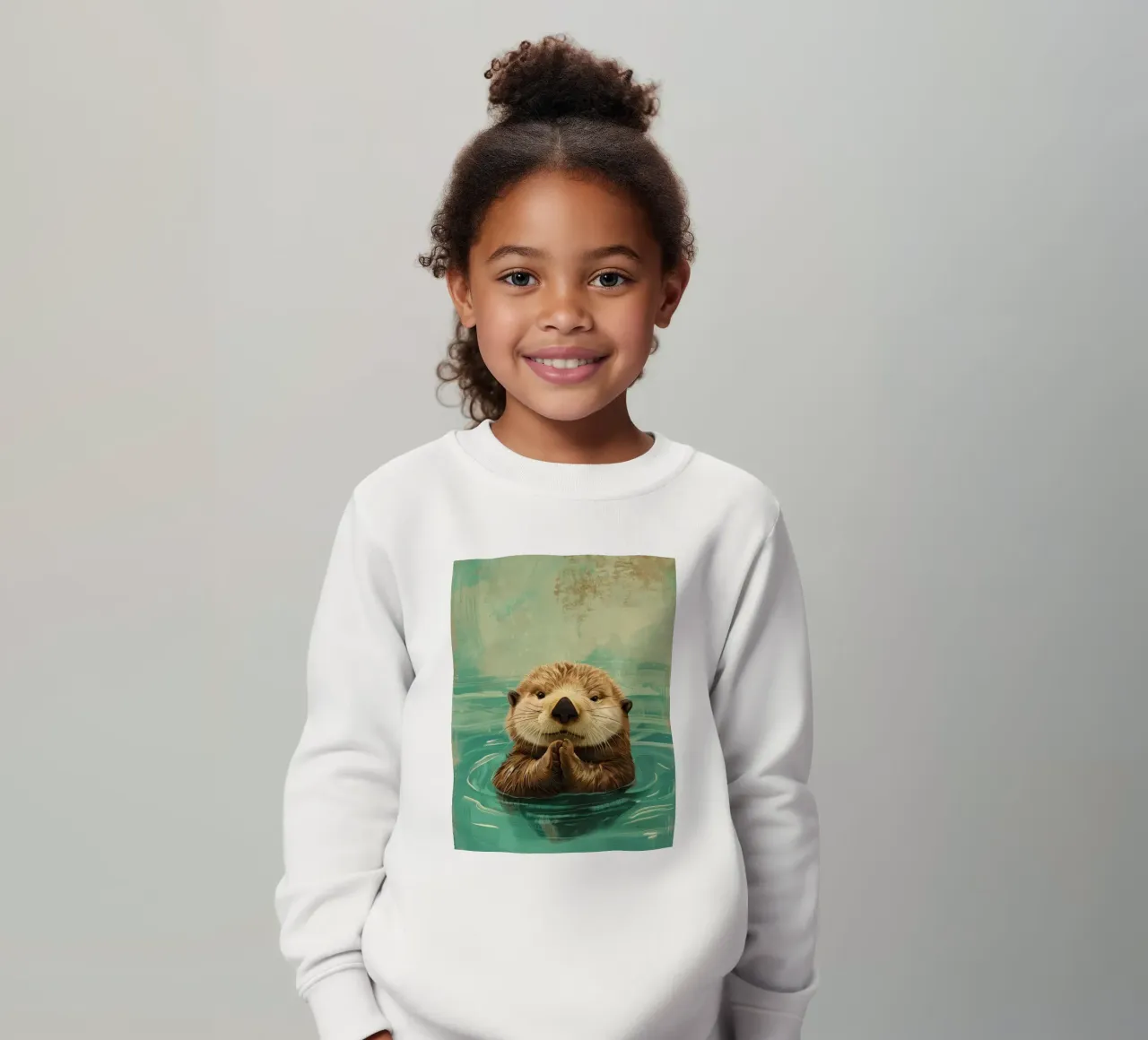 Sea Otter Pup in Peaceful Waters kids sweatshirt by DesignDoodle