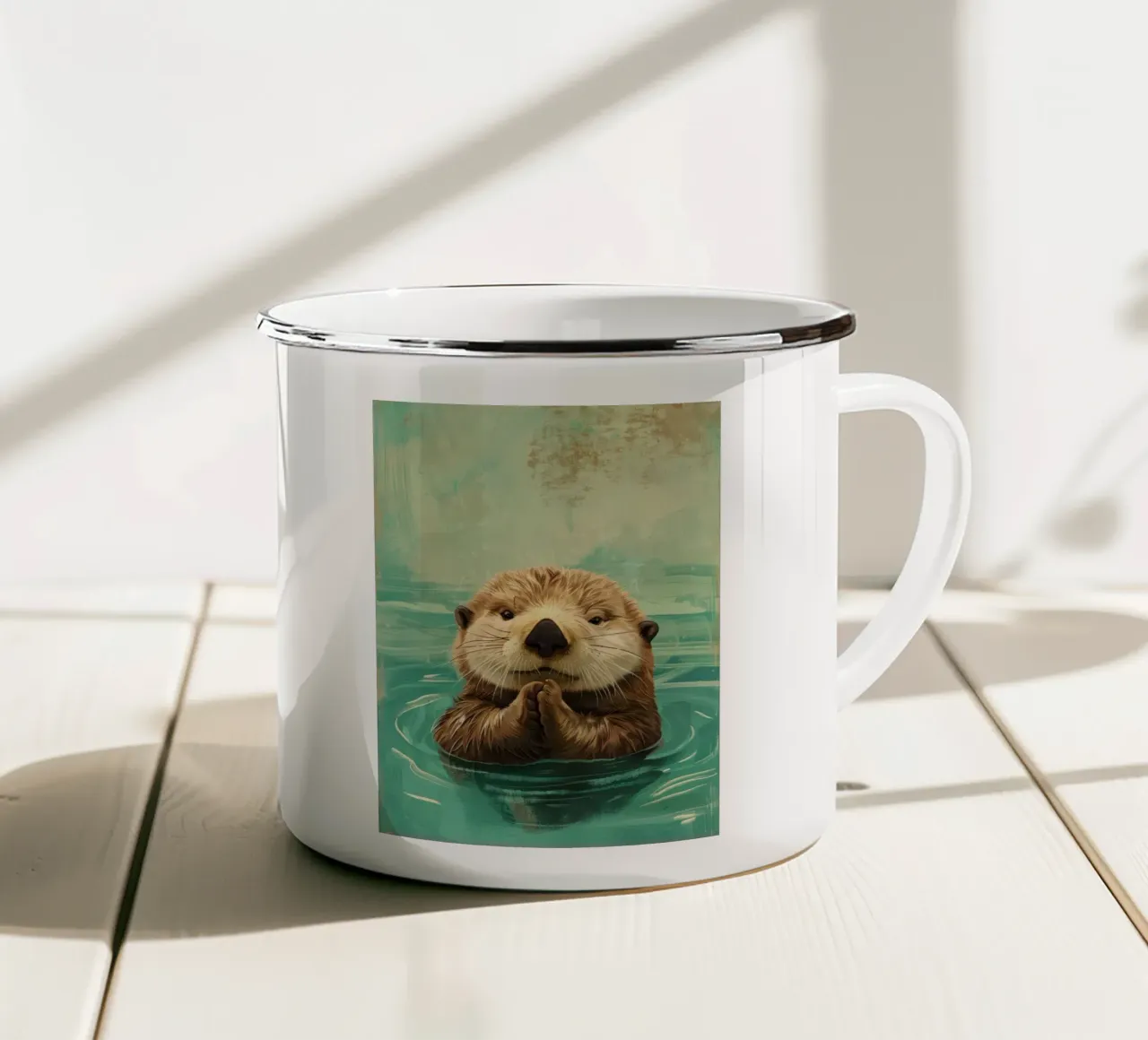 Cucciolo di lontra marina in acque tranquille tazza in smalto da DesignDoodle