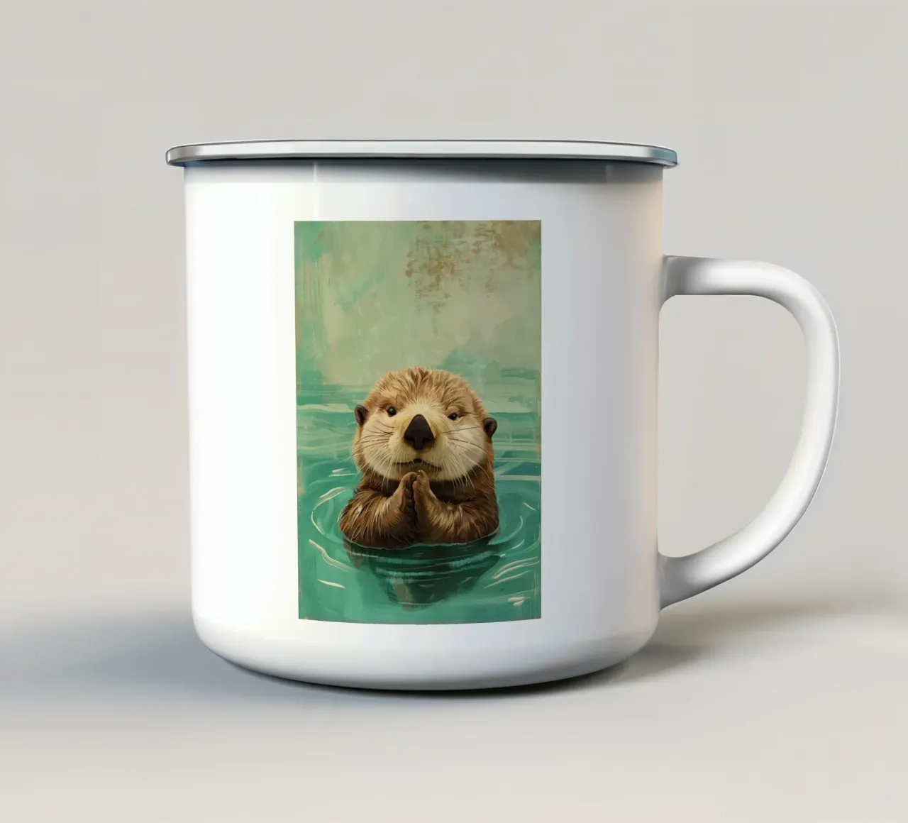 Cucciolo di lontra marina in acque tranquille tazza in smalto da DesignDoodle